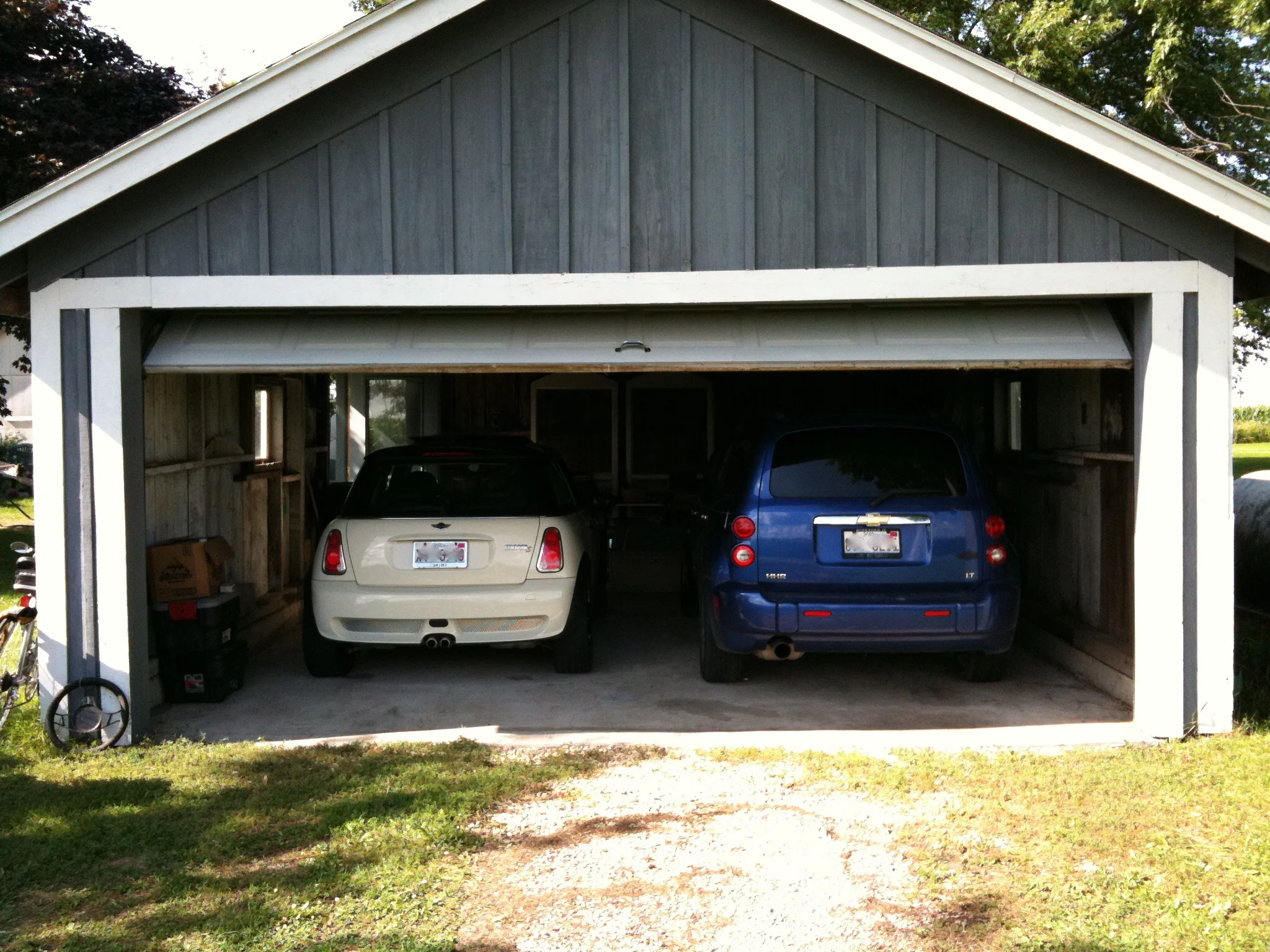 One of the early victories we gained moving into the country - the ability to put both of our vehicles inside.