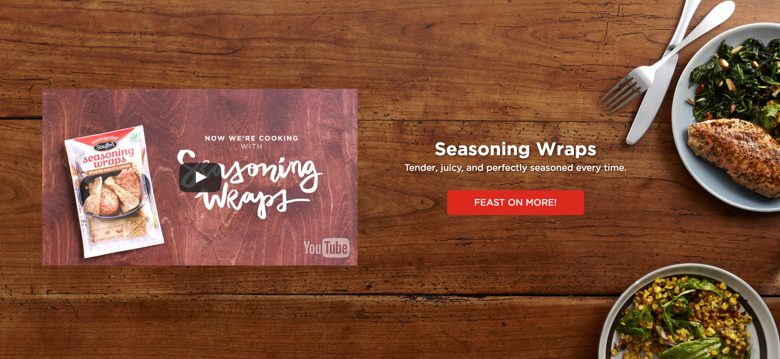 An example from the campaign's page on Stouffer's site. More can be found at https://www.stouffers.com/en/nowwerecooking