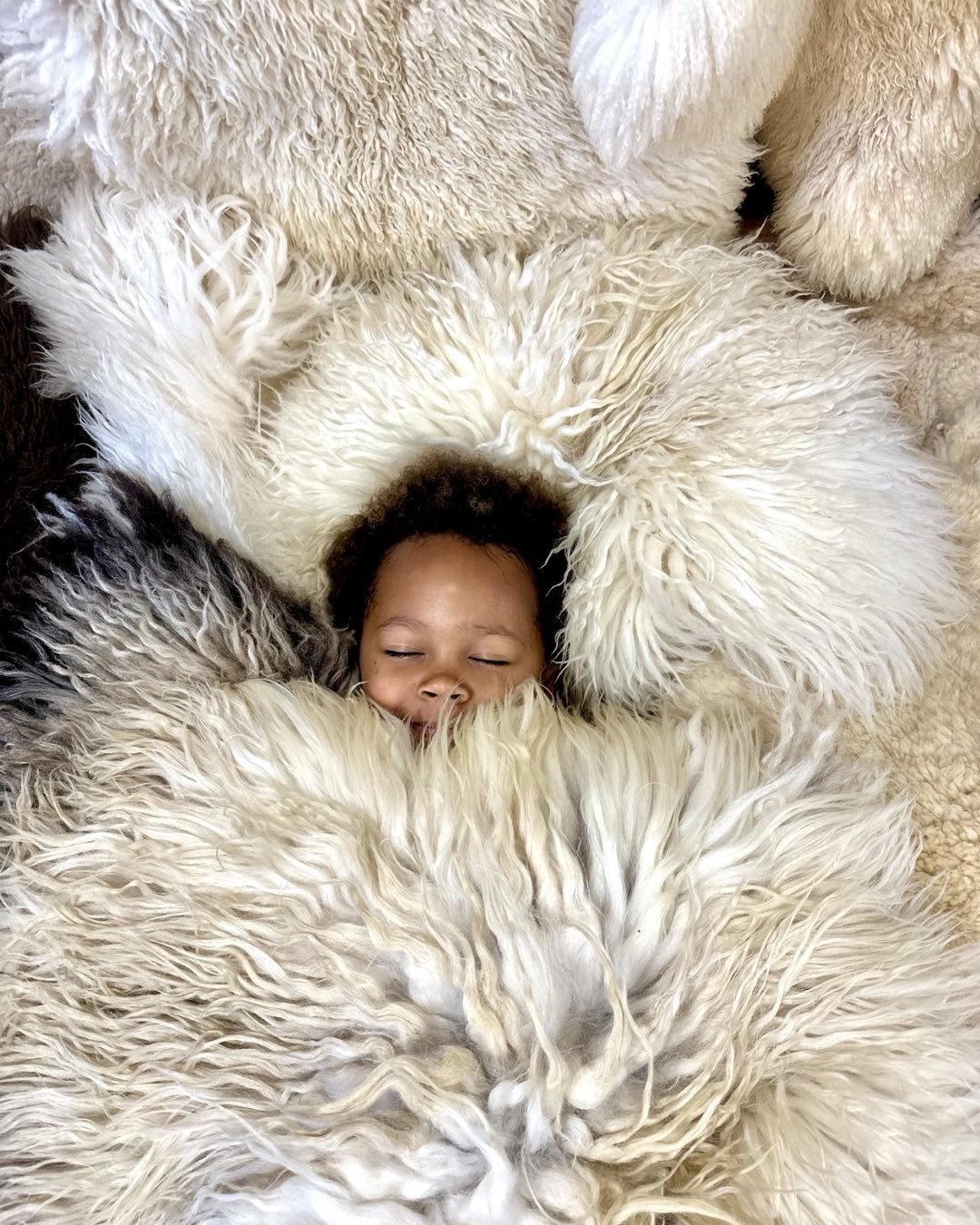 Sheepie dreams with this amazing little. We have some new summer hides in! White and wispy also well as some special goat hides with a wide array of natural tones and patterns. Popped up in the shop this morning. ✨🤍

#sheephides #sweetkiddo #wool
