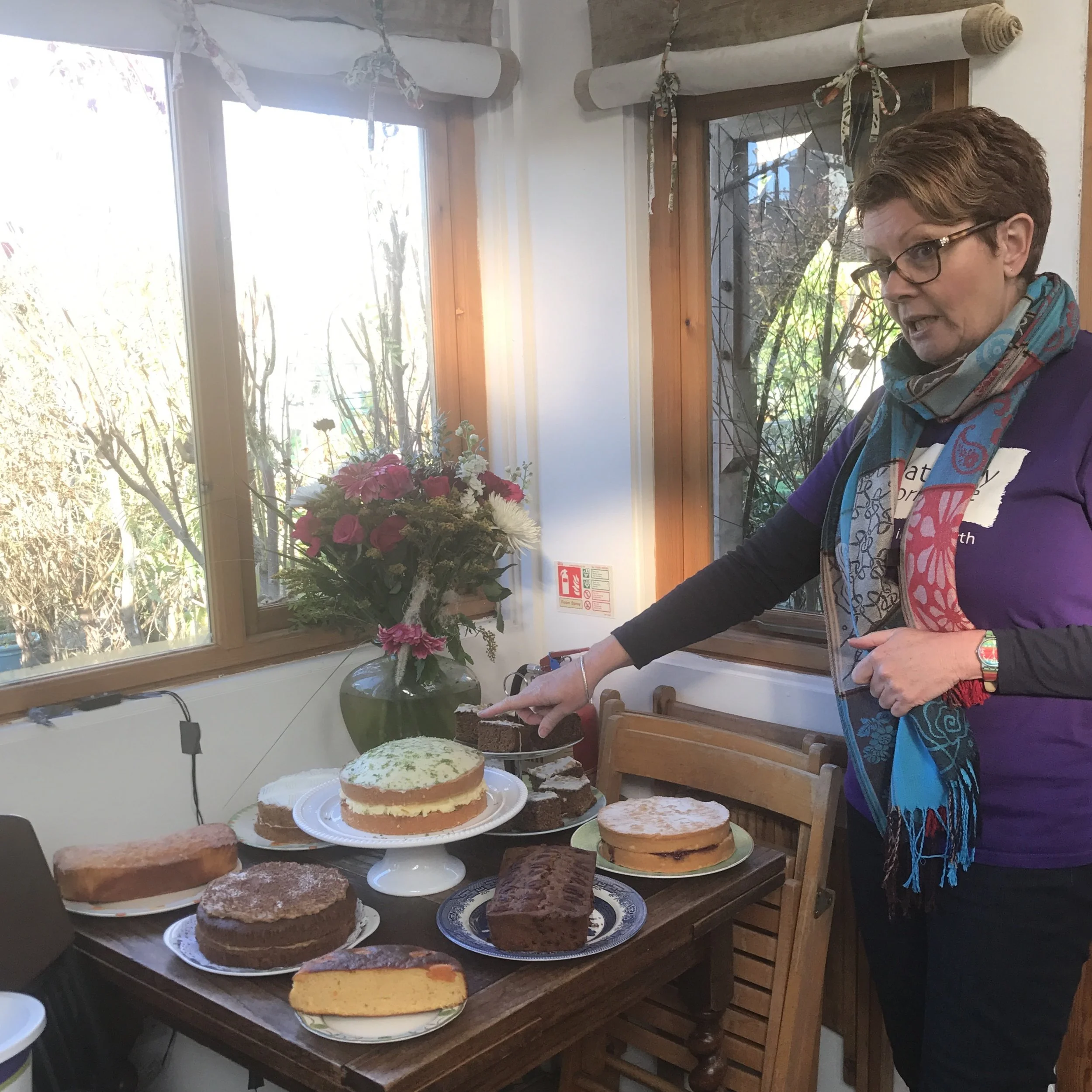 Nicky introducing the cakes, possibly the most important bit of the day! They included gooseberry and white chocolate sandwich cake, apricot polenta and boozy fruitcake. 