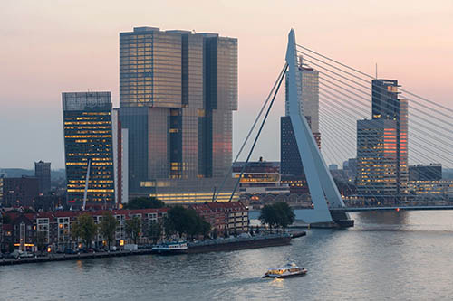 Port City Rotterdam - 'The Rotterdam' building by OMA (Rem Koolhaas) - Erasmus Bridge by UNSTUDIO (Ben van Berkel)