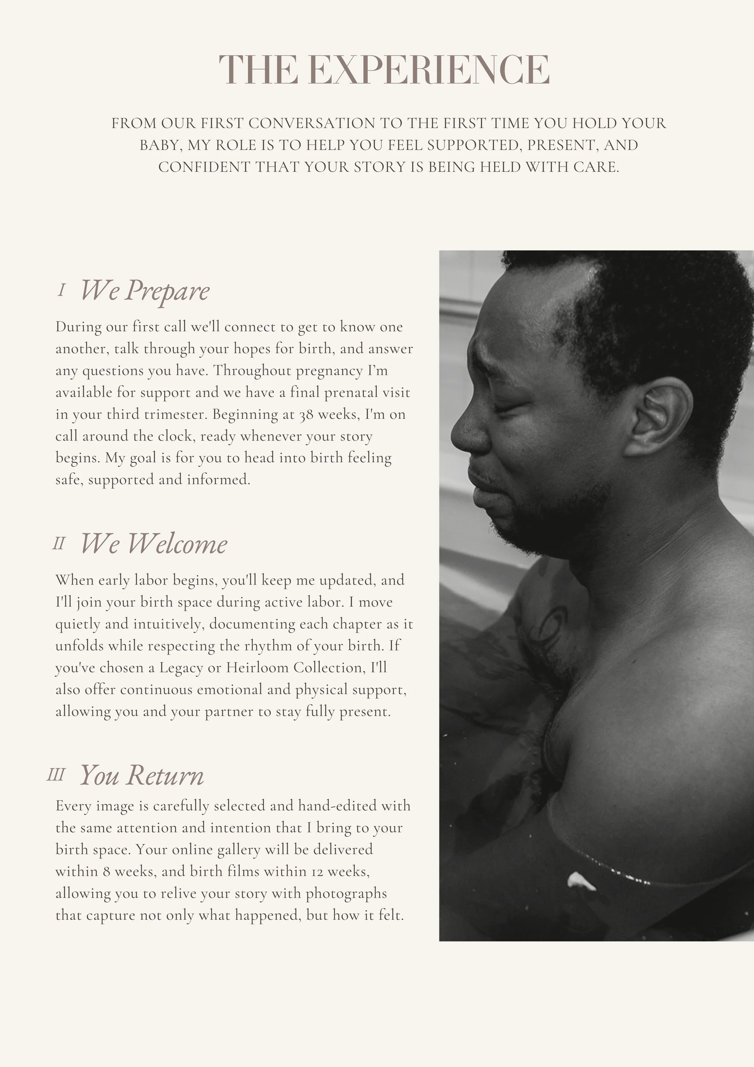 Information about what it's like to have Aurielle present during labor and birth.