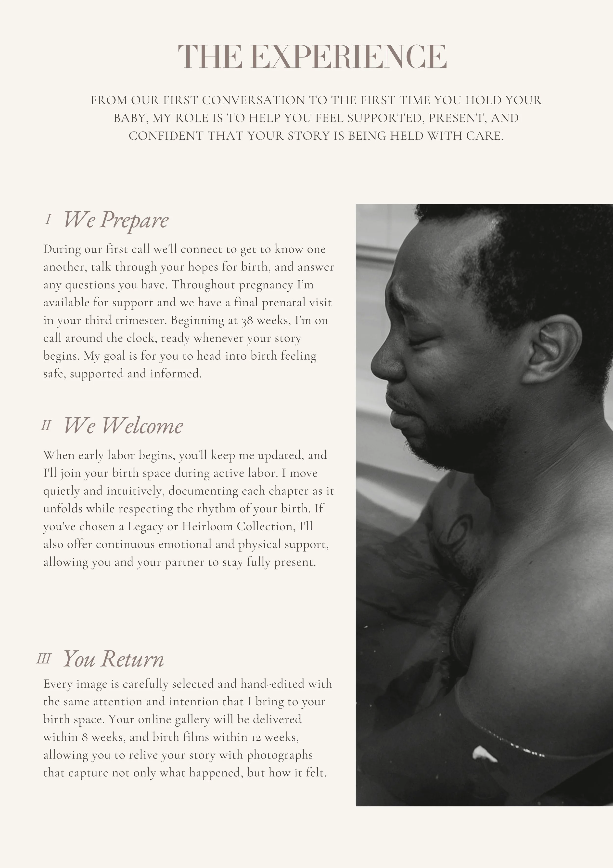Information about what it's like to have Aurielle present during labor and birth.