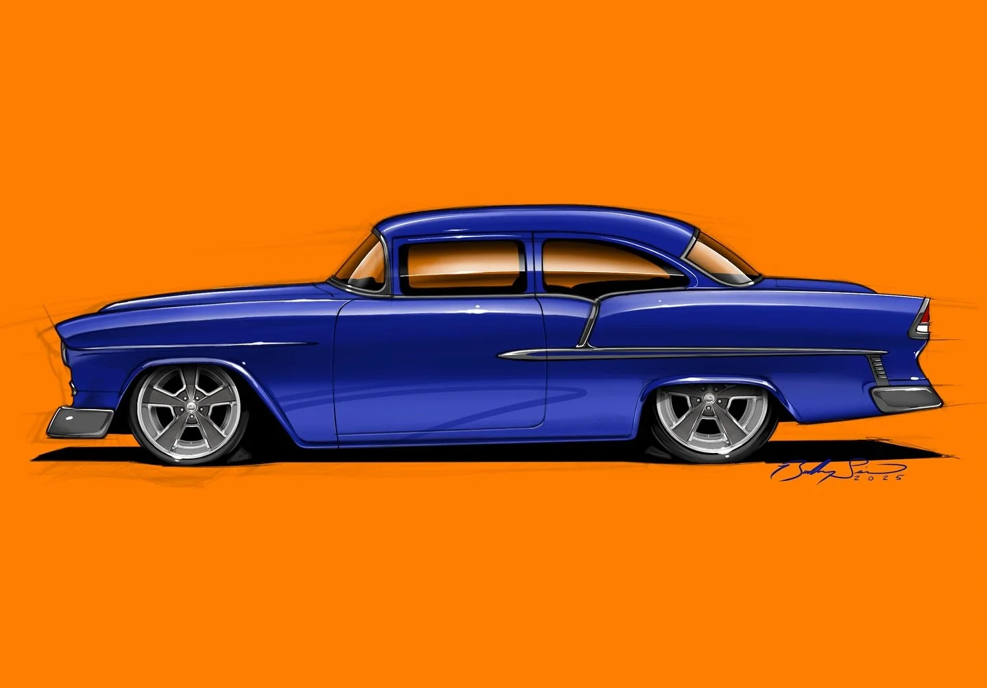 &lsquo;55 Chevy doodle.  Swipe for timelapse + bonus warm up sketches ✍🏻