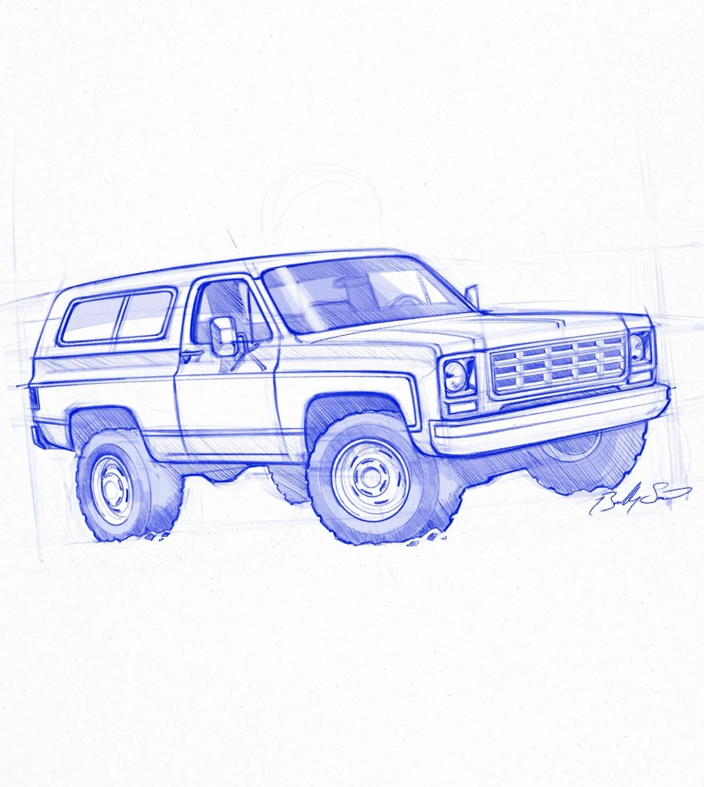 Yet another squarebody doodle, K5 Blazer sketched up in Procreate ✍🏻