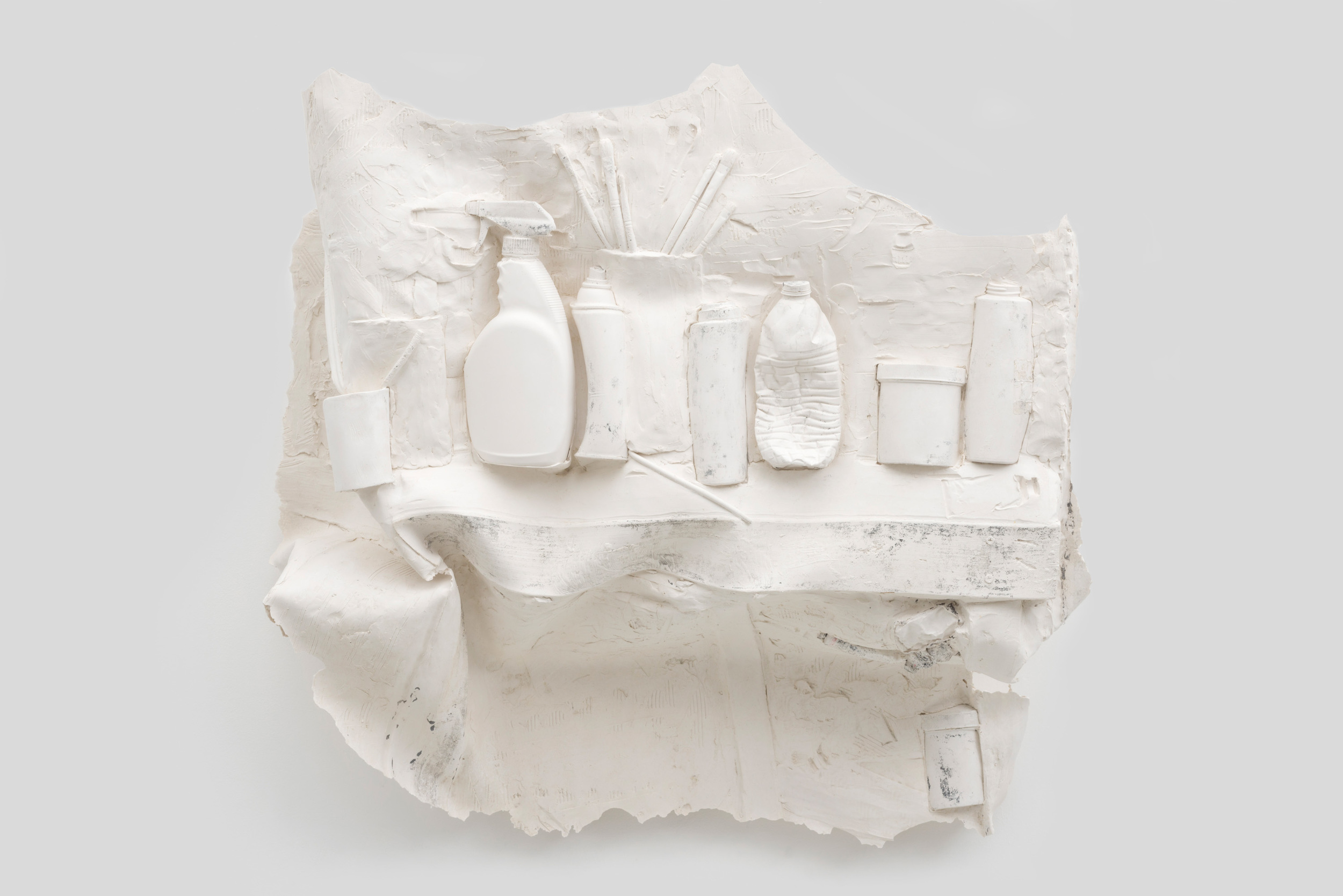   Shelved , 2014 Gypsum cement, fiberglass cloth, and wood 35 x 36 x 18 inches 
