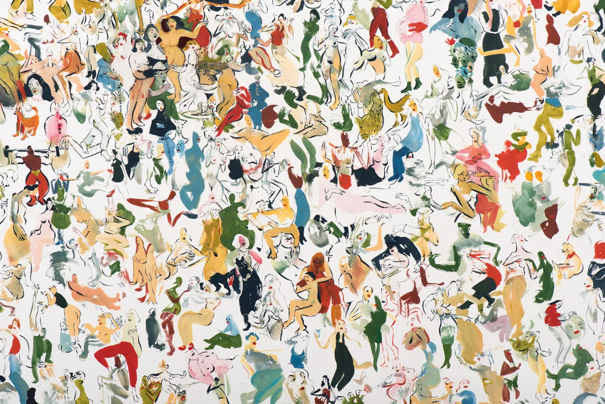 Alexa Guariglia Elbow Room (Detail), 2017 Ink, gouache, and watercolor on paper 63 x 51 inches