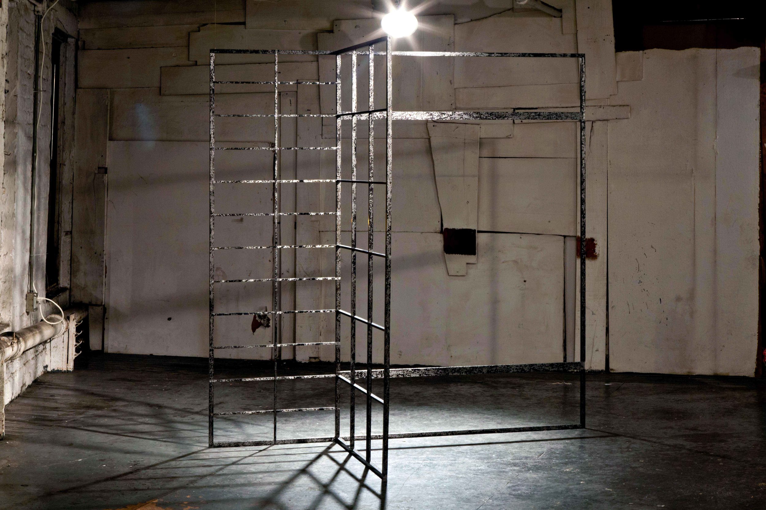   Screen For A Hermit , 2014 Steel, and gun black 72 x 36 x 72 inches 
