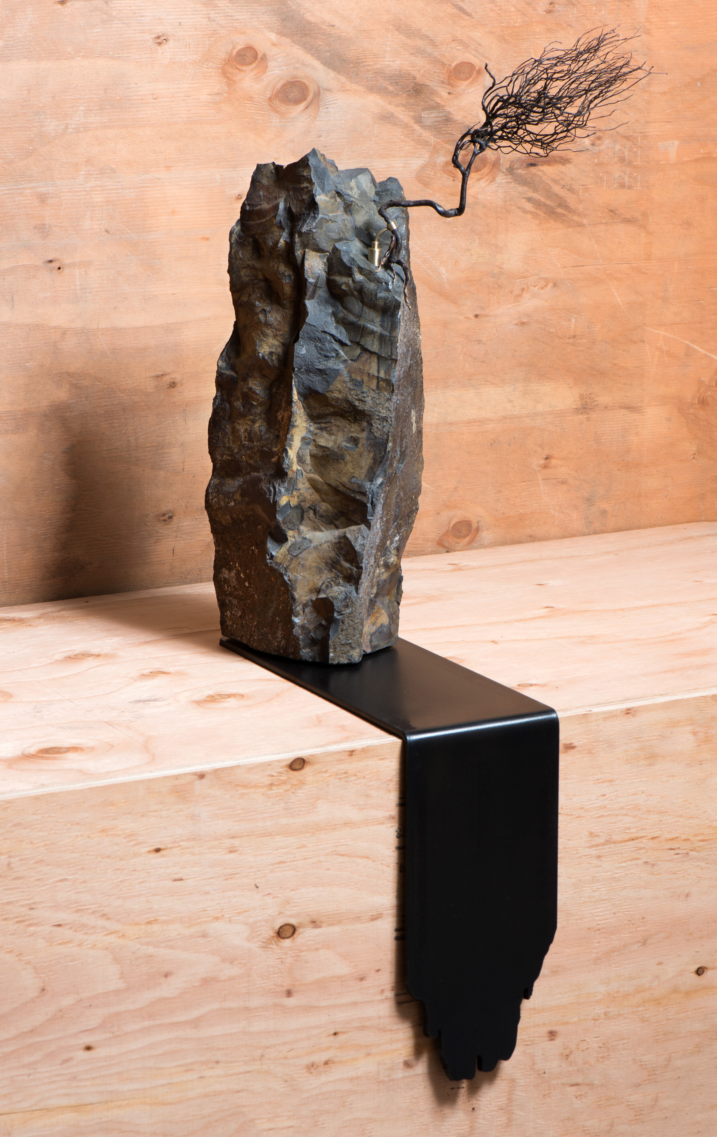   Burn, Brae, and Heathpack , 2019 Steel, basalt, and heather 39 x 8 x 18 inches KYWH-0018 