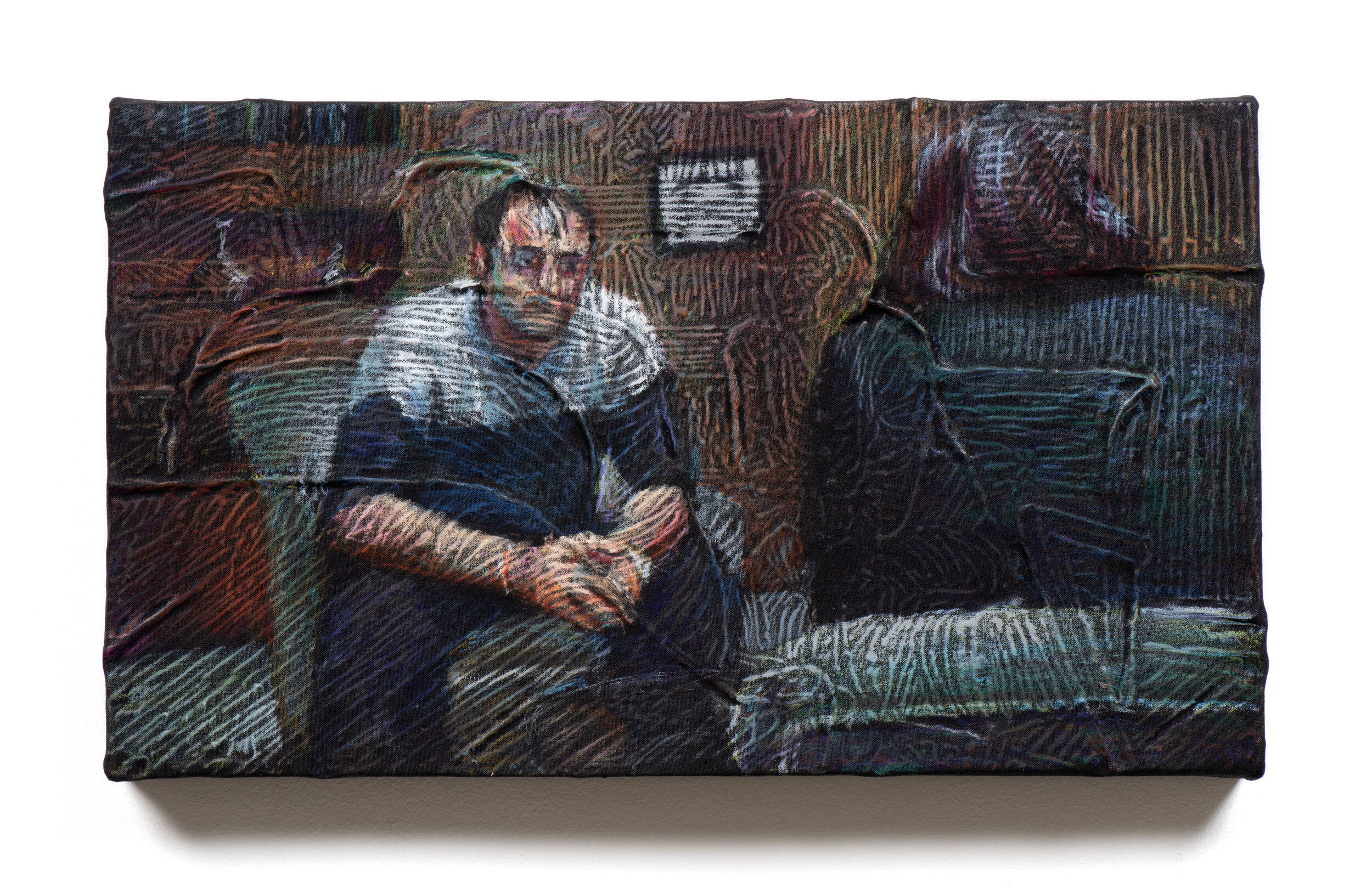 Therapy (I Love You) , 2020 Pastel and acrylic on canvas over board 12 1/2 x 21 1/2 inches