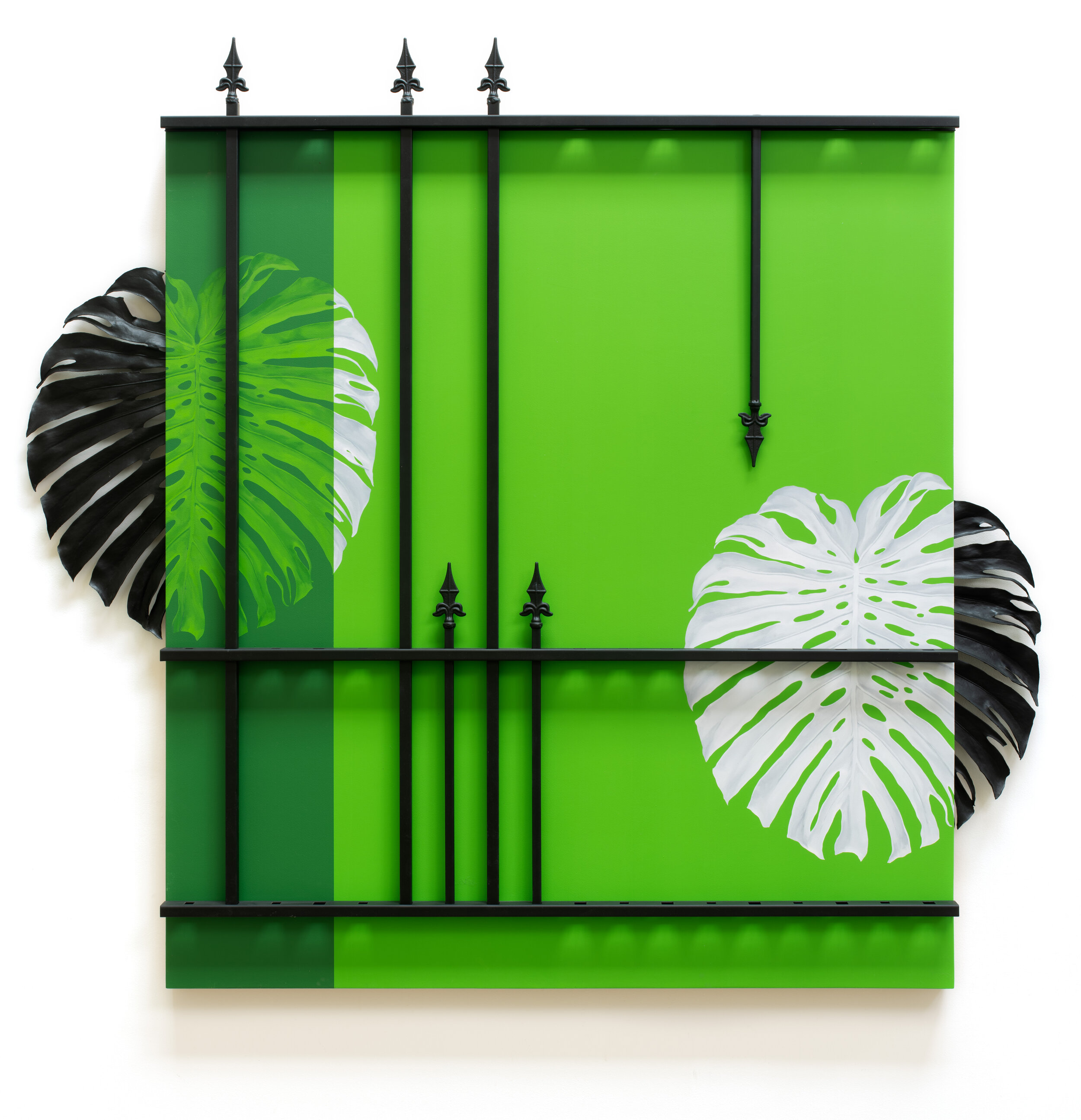   Greenhouse , 2020 Oil, acrylic, aquaresin, steel, wood 71 x 66 x 3 1/2 inches&nbsp; 