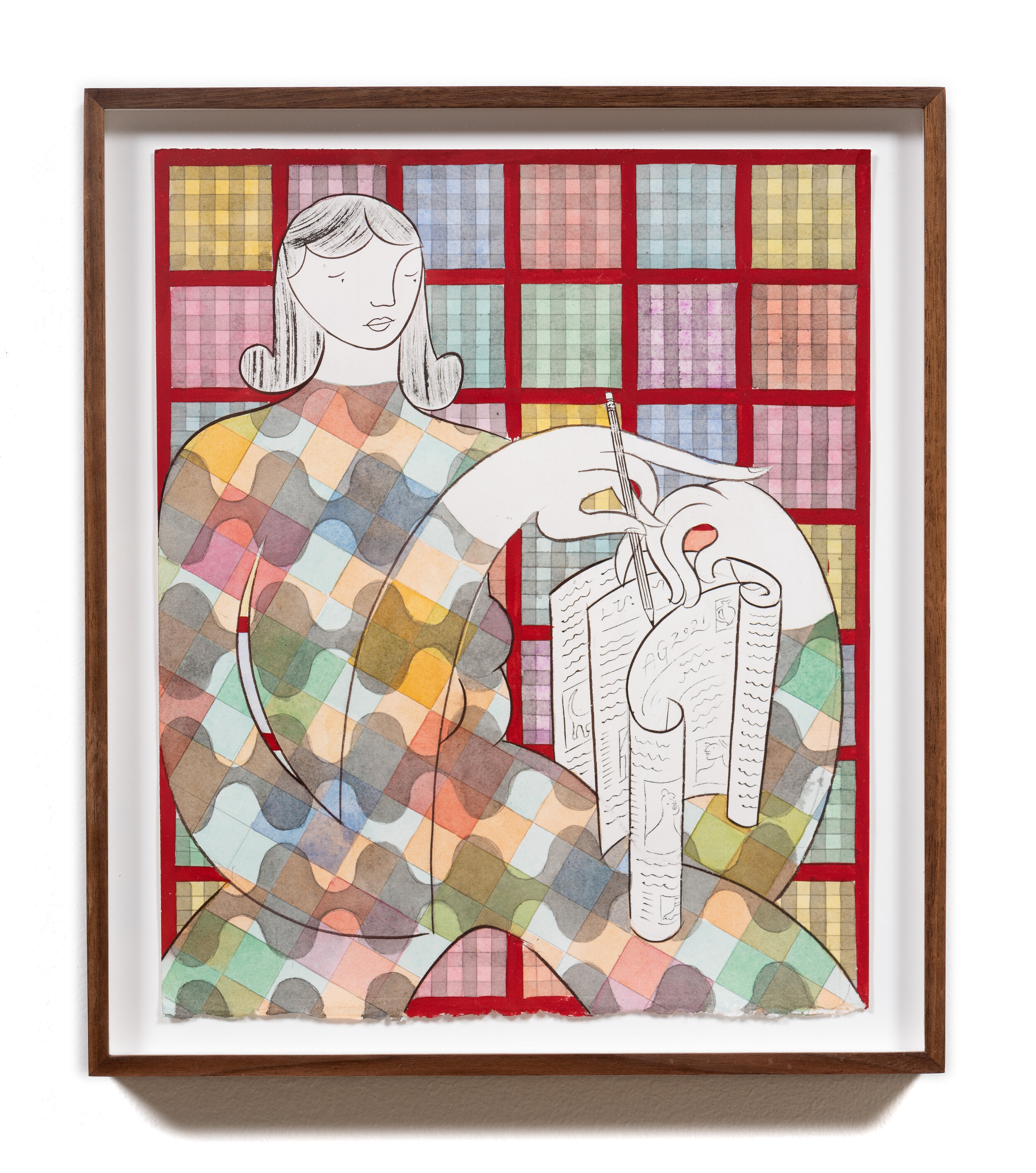 Sunday Night , 2021 Gouache, watercolor, and ink on paper 13 3/4 x 12 x 1 3/4 inches (framed)
