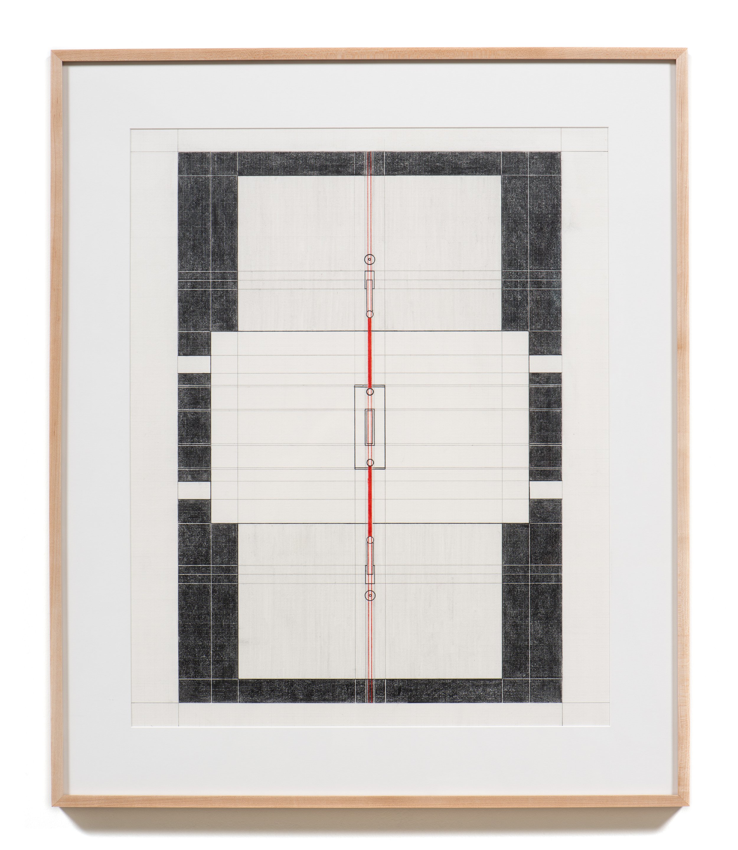   Ferguson Perforations , 2021 Graphite and colored pencil on paper 36 x 31 x 1 1/2 inches (framed) 