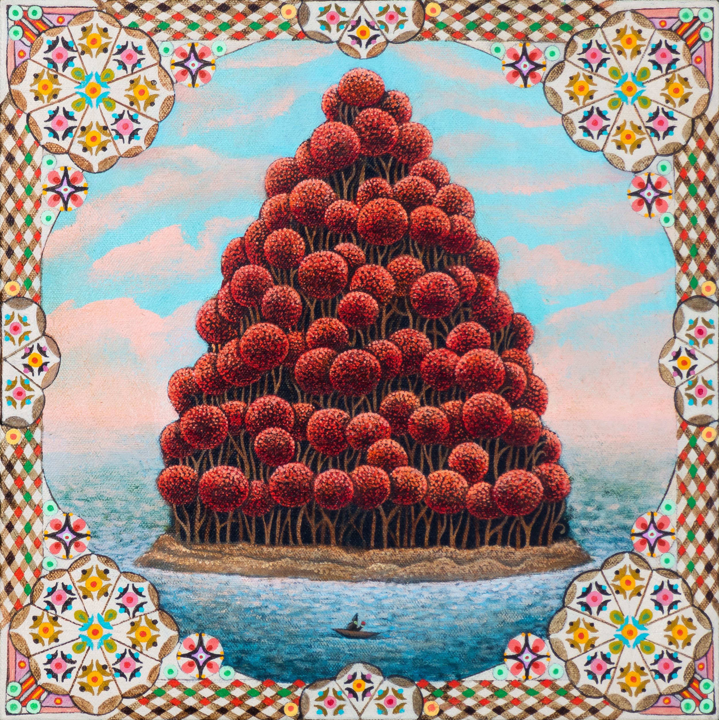  Benjamin Styer  Apple Picker,  2022 Acrylic on canvas 12 x 12 x 1 1/2 inch 