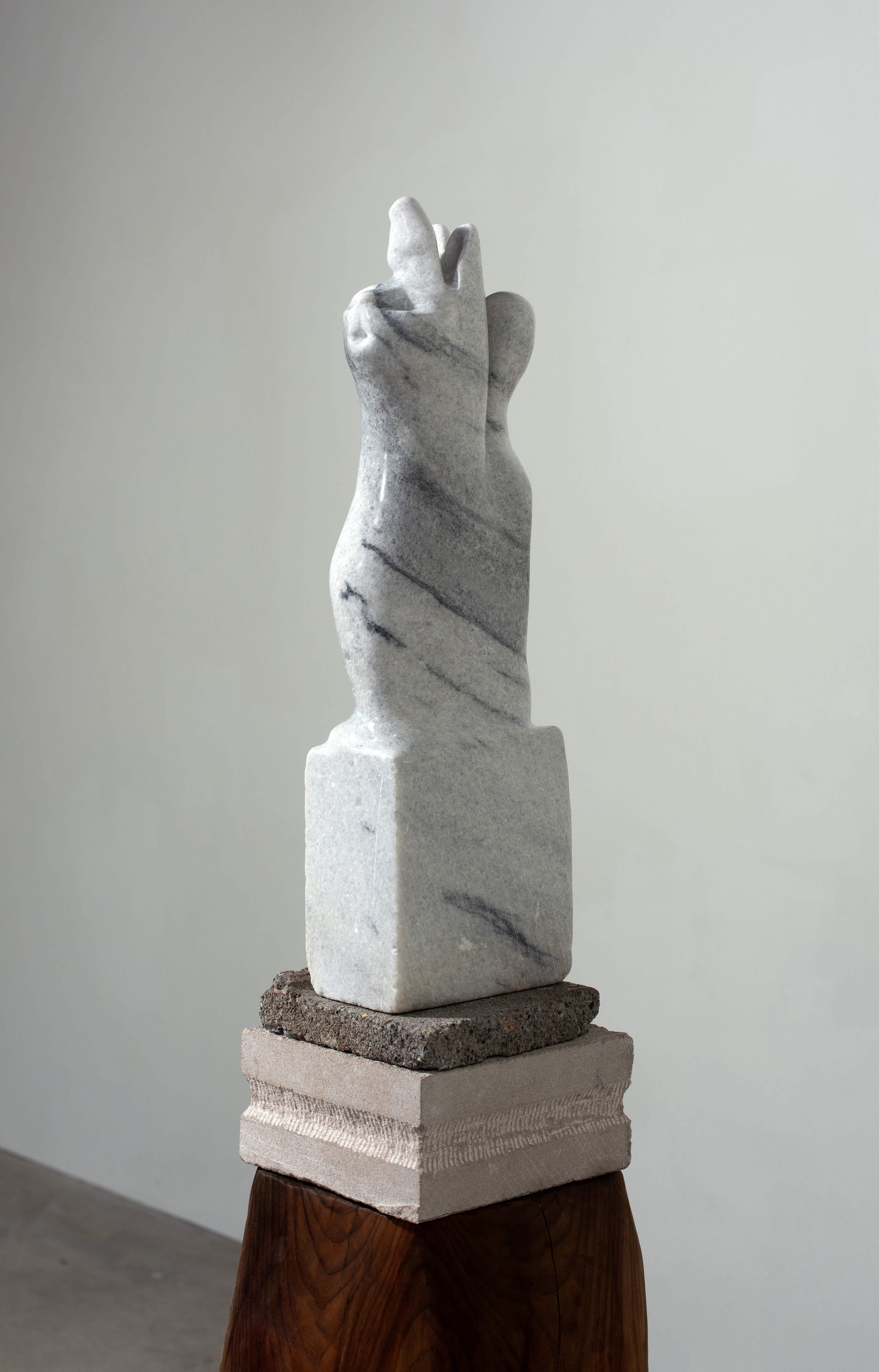   Singing Cat  (detail), 2020 Wood, marble, limestone, and concrete 63 1/2 x 10 x 10 inches&nbsp; 
