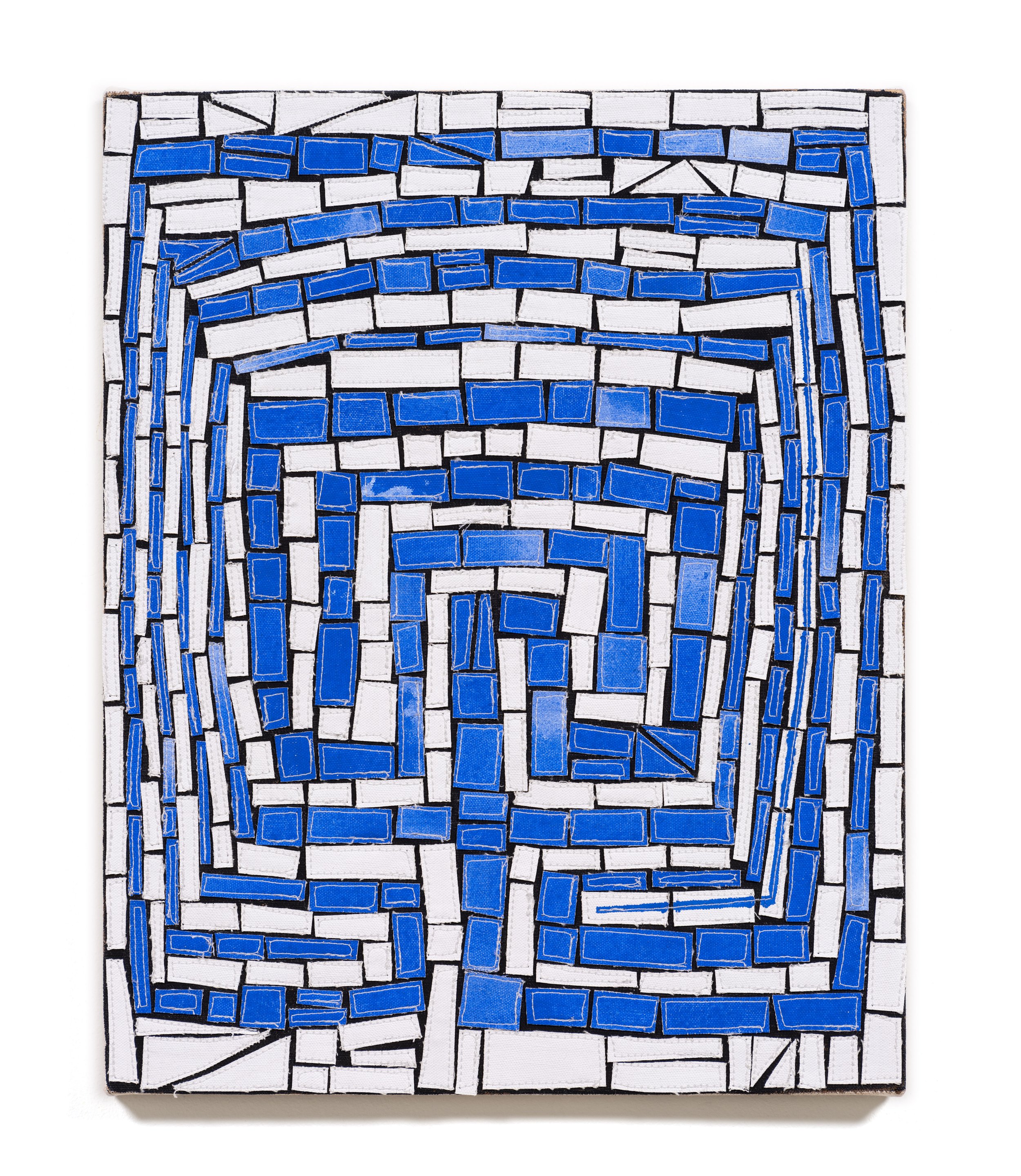  Labyrinth , 2021&nbsp; Flashe, thread, and canvas on canvas&nbsp; 20 x 16 x 3/4 inches&nbsp; 