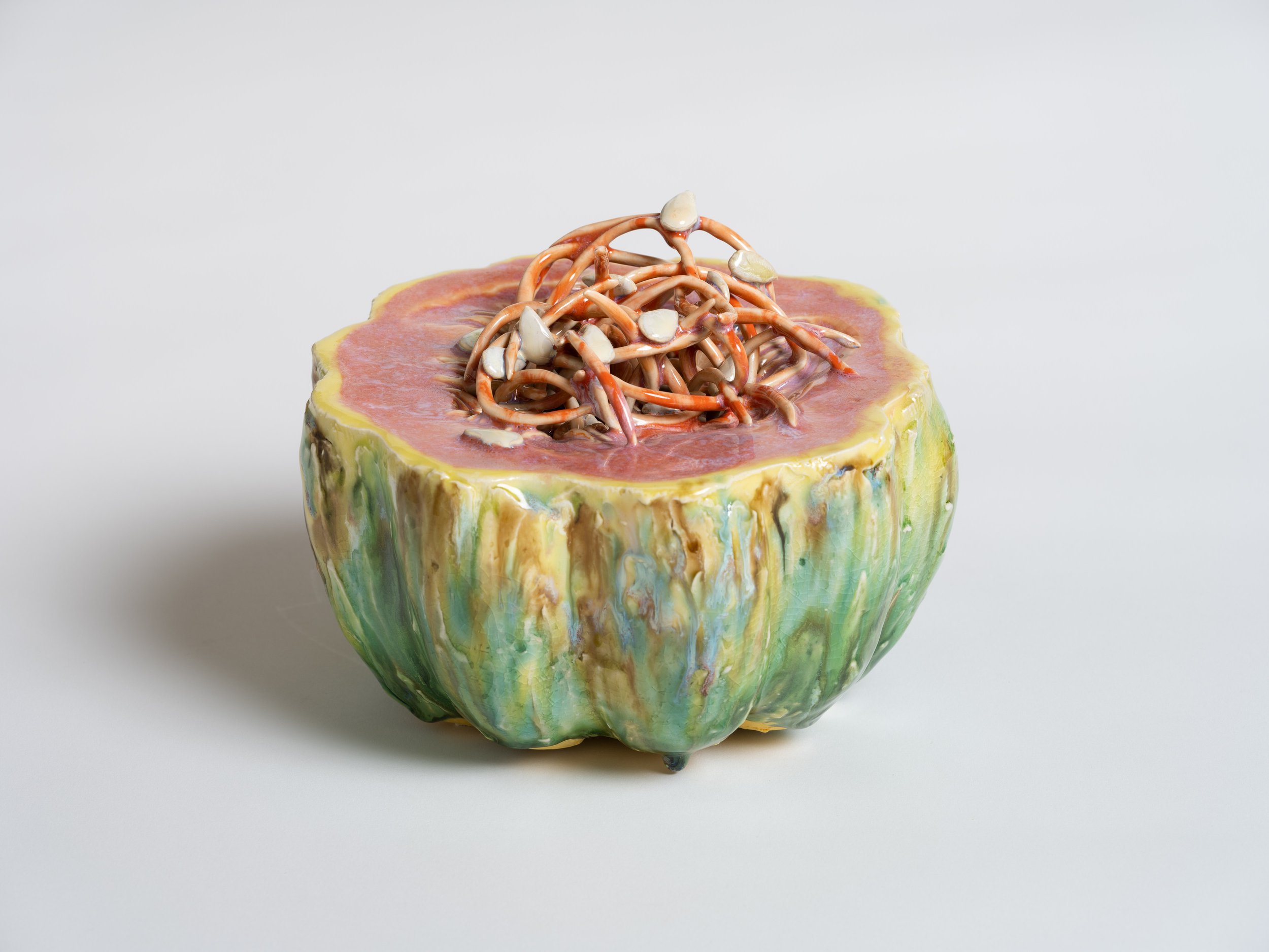   Open Gourd , 2022  Glazed porcelain  8 1/2 x 7 x 7 inches (21.6 x 17.8 x 17.8 cm)&nbsp; 