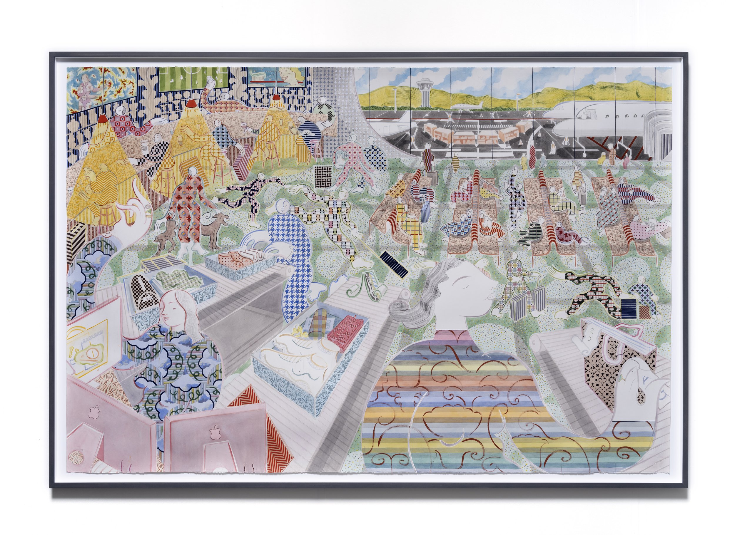   Central Air , 2023 Gouache, watercolor, and ink on paper 64 x 93 x 2 1/2 inches (framed) 