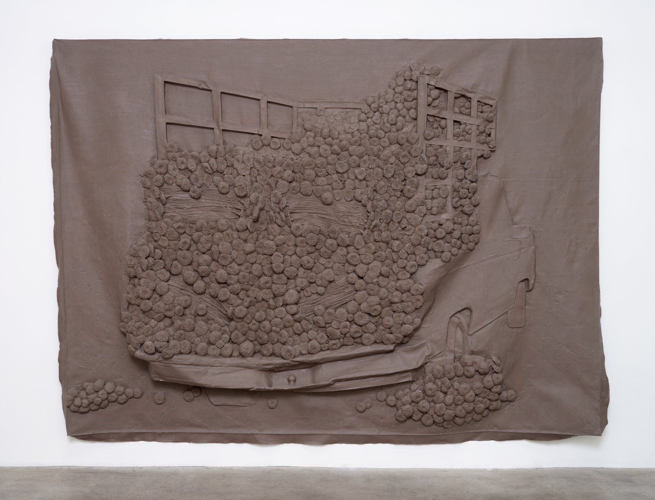   Flower Bed , 2024 Acrylic paint, clay pigment, and cloth 96 x 120 x 6 inches&nbsp; 