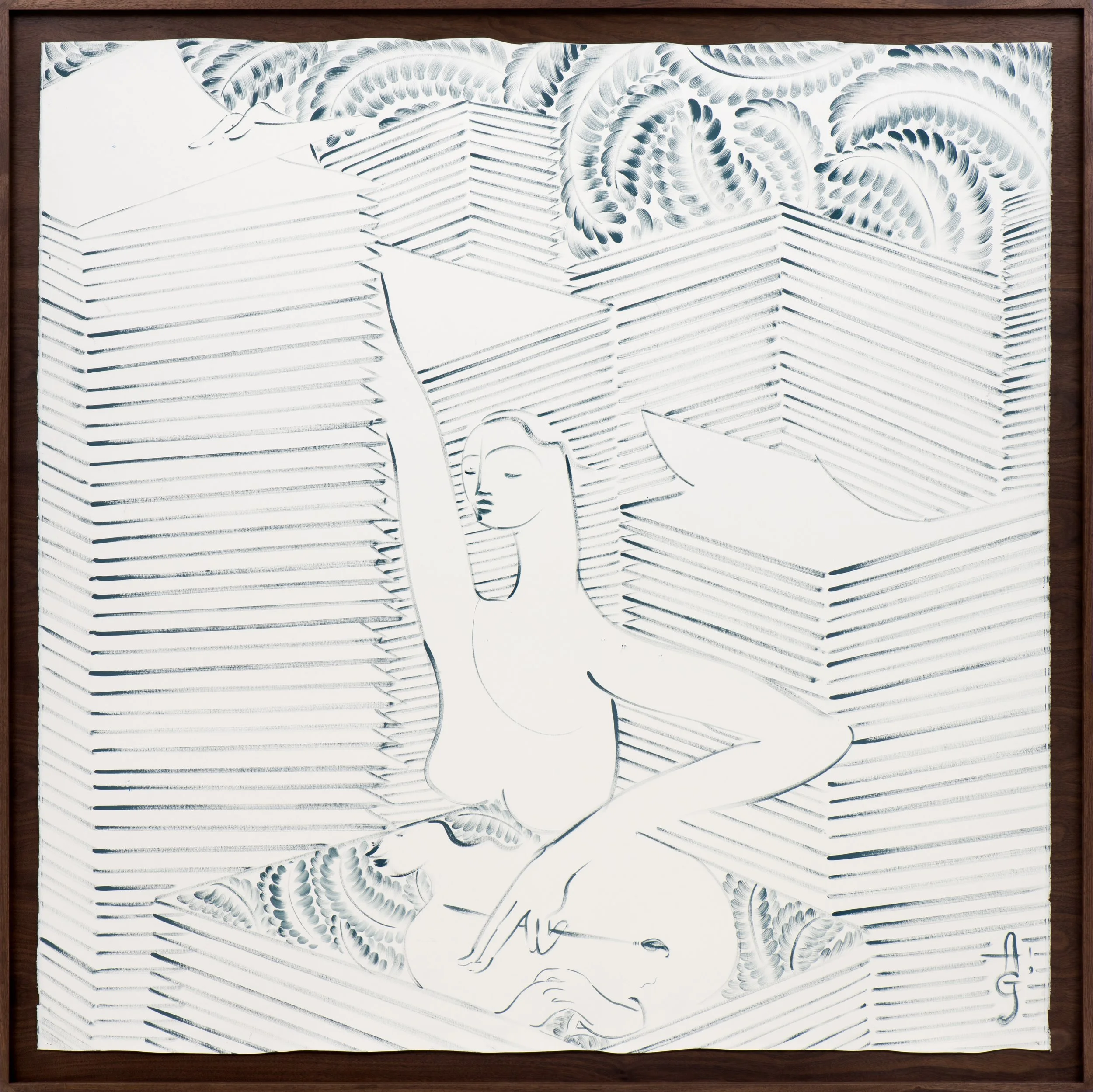 Alexa Guariglia Shangri-La , 2019 Gouache and watercolor on paper 65 x 65 x 2 1/2 inches (framed)