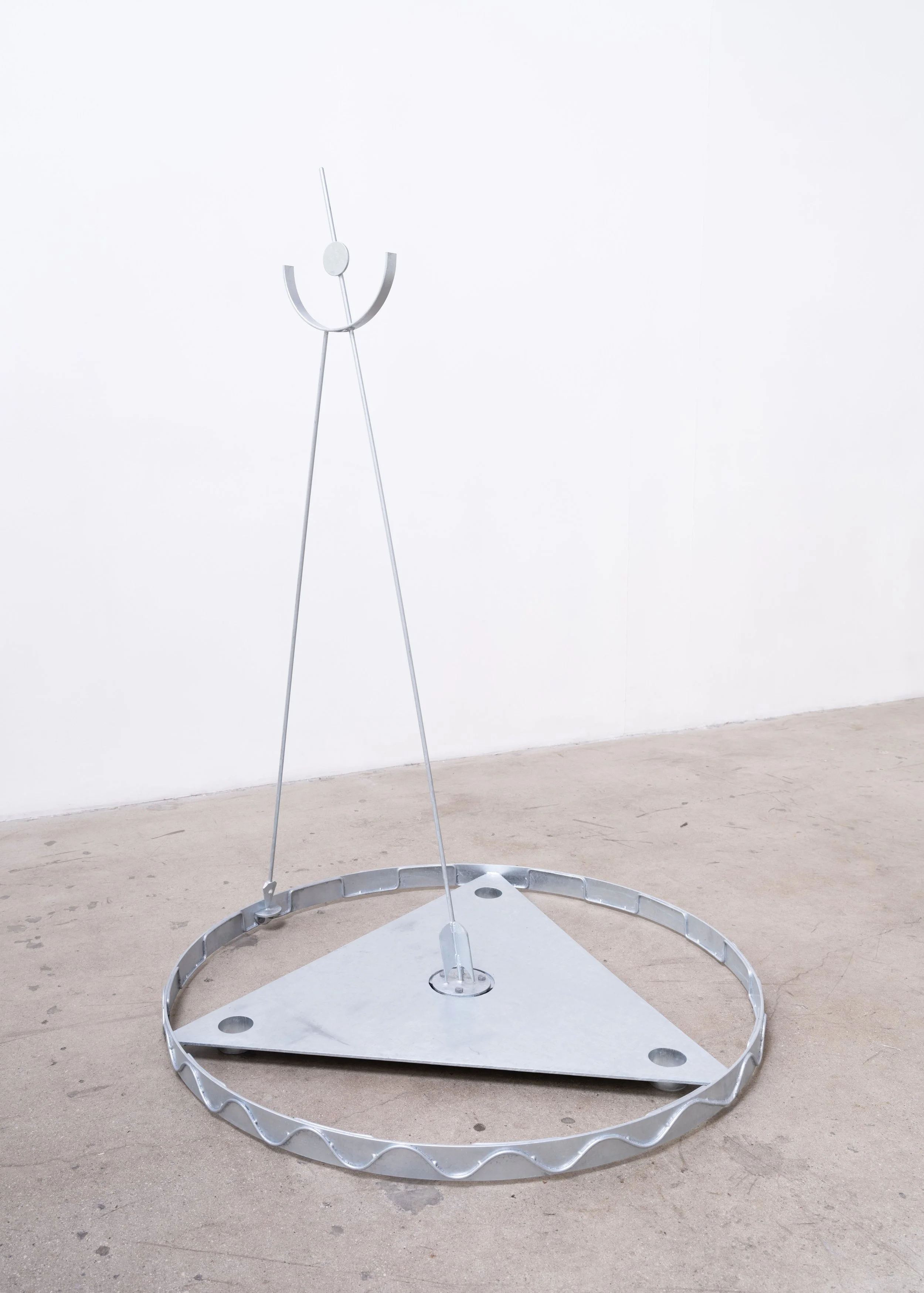 Kylie White By Means of Which (Earth, Air) , 2023 Galvanized steel 57 x 40 1/2 x 40 1/2 inches