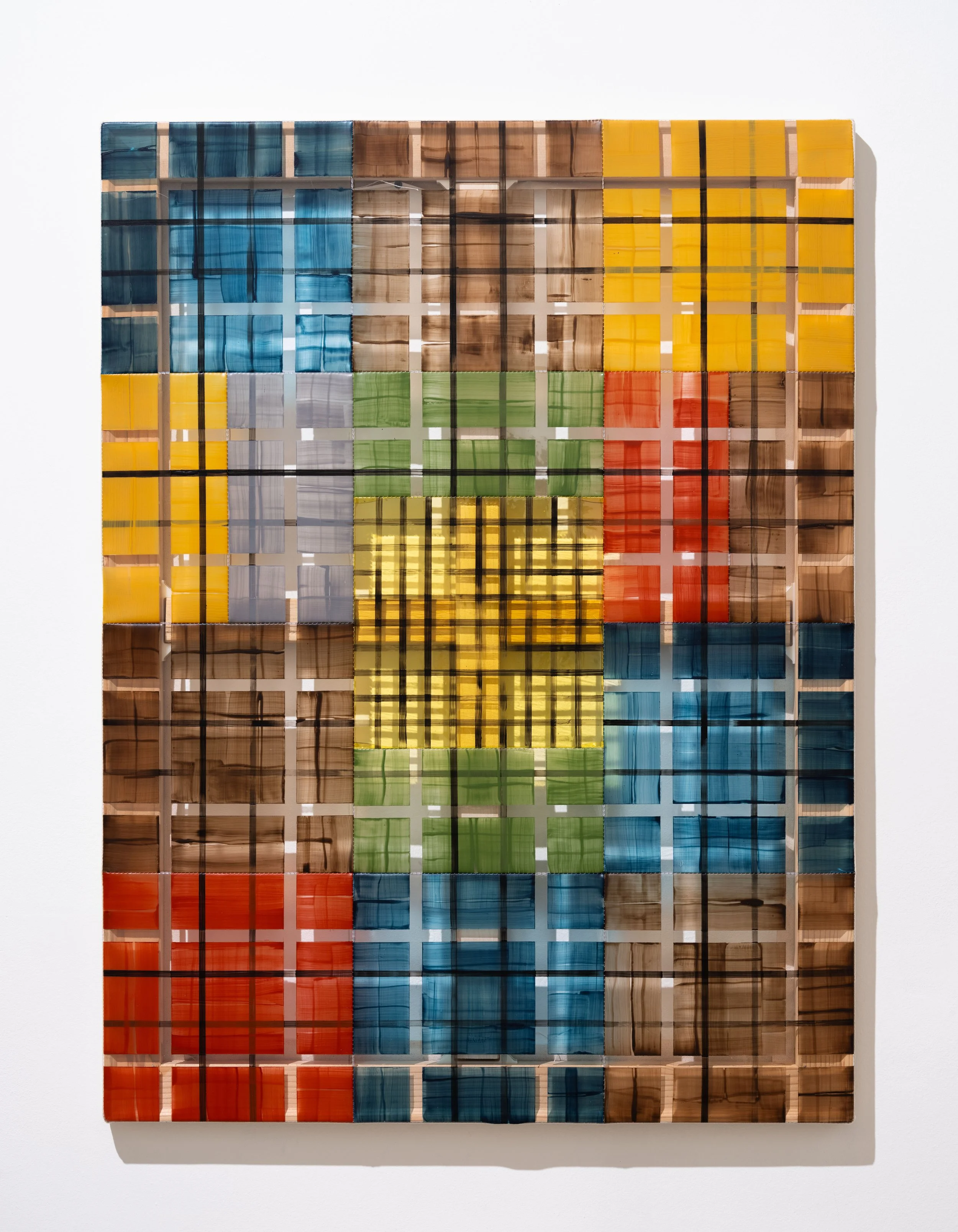 Christopher Iseri Twin City , 2025 Vinyl, acrylic, thread on canvas 40 x 30 inches