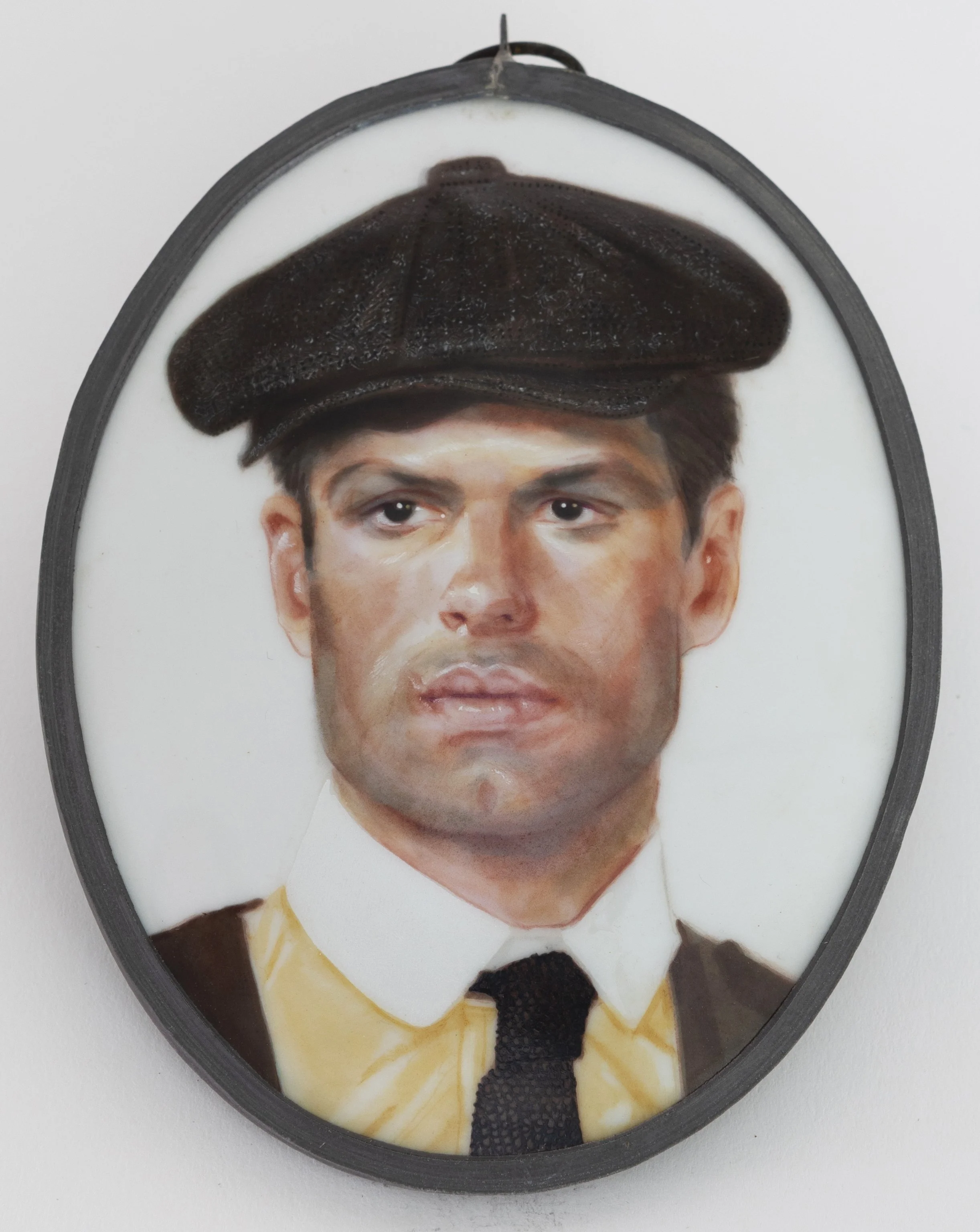   Harry Hamlin as “Studs Lonigan” , 1979 Enamel on porcelain 4 ¾ x 3 ¾ x ½ inches&nbsp; 