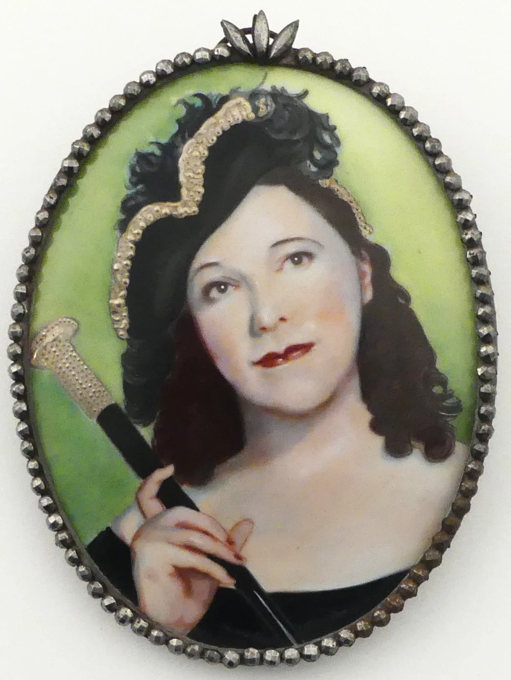   Ina Souez as Donna Anna in “Don Giovanni” , 1981 Enamel on porcelain, marcasite encrusted frame 4 ¾ x 3 ¾ x ½ inches&nbsp; 