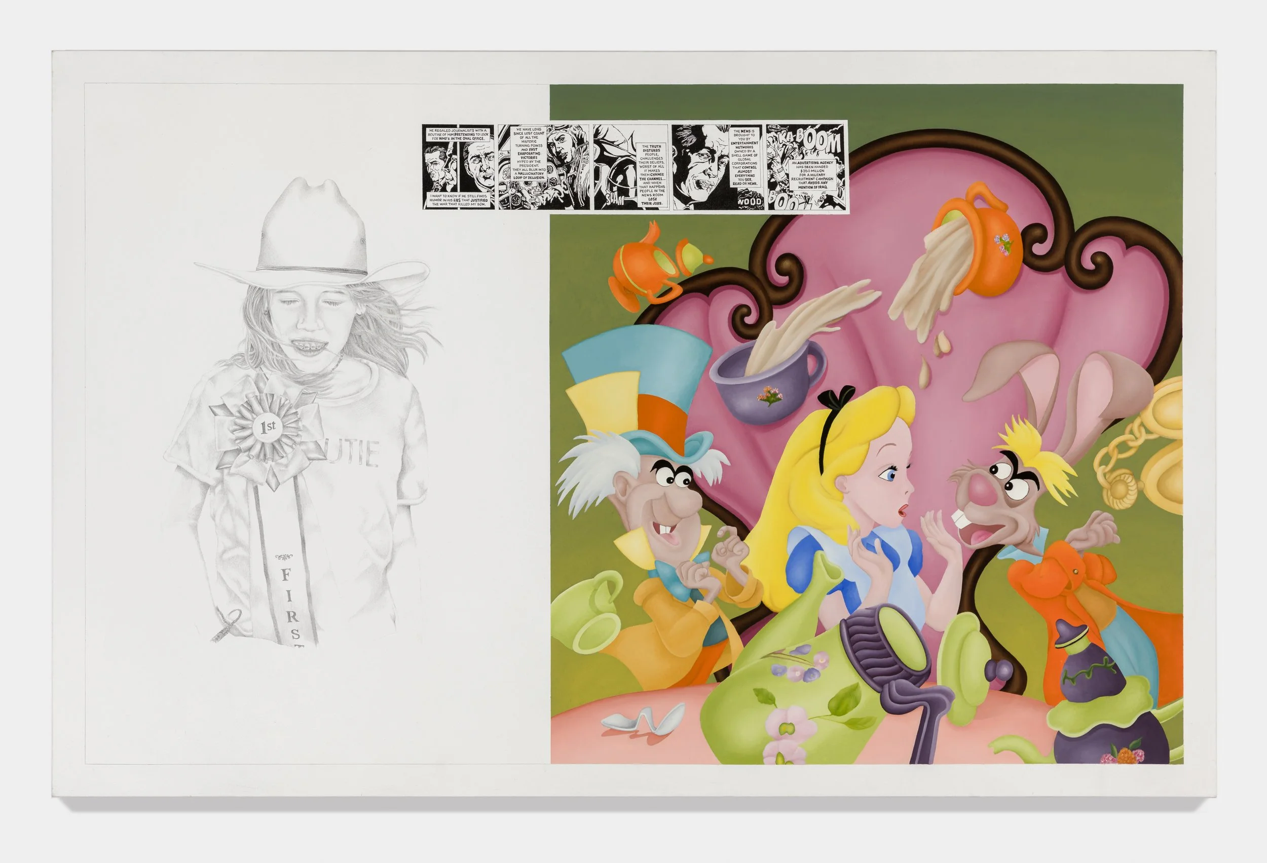   Whose War Is It Anyway? , 2013 Oil, graphite and ink on canvas 46 x 72 x 1 1/4 inches 