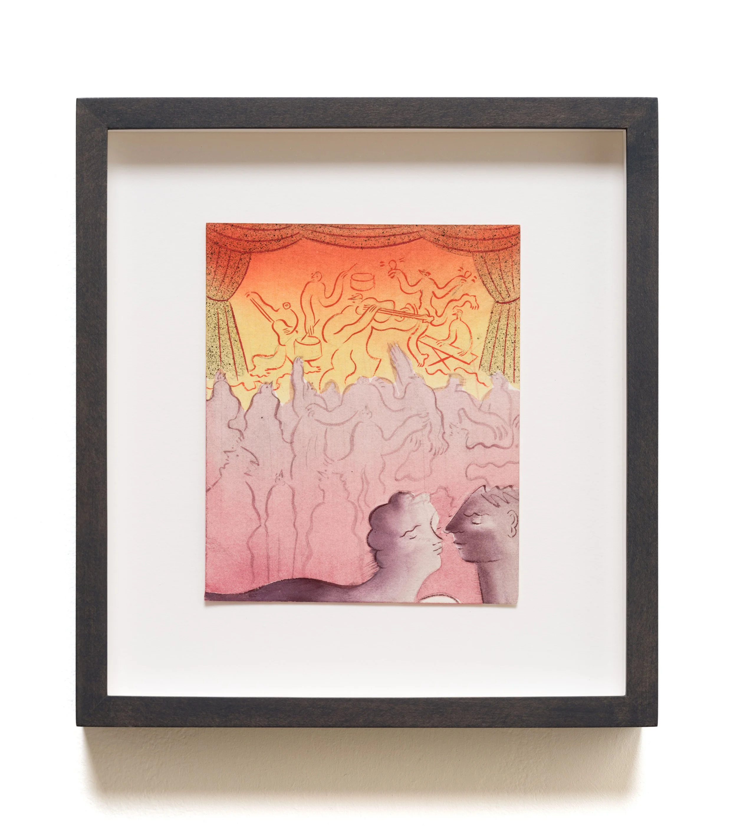  The Kiss , 2025 Gouache, watercolor, and ink on paper 9 3/4 x 9 x 1 1/2 inches (framed) 