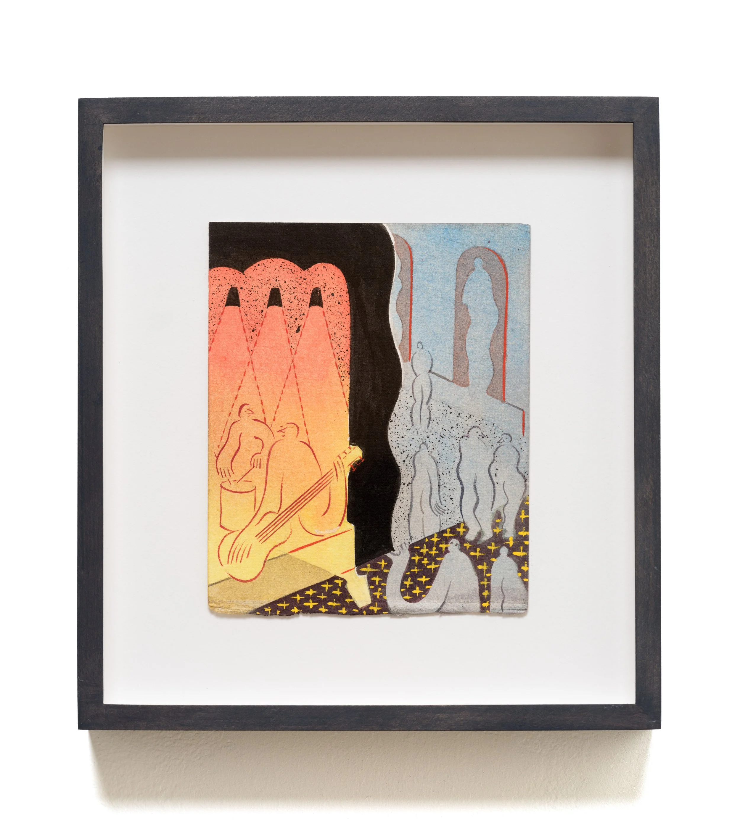   Orpheum , 2025 Gouache, watercolor, and ink on paper 9 1/2 x 8 3/4 x 1 1/2 inches (framed) 