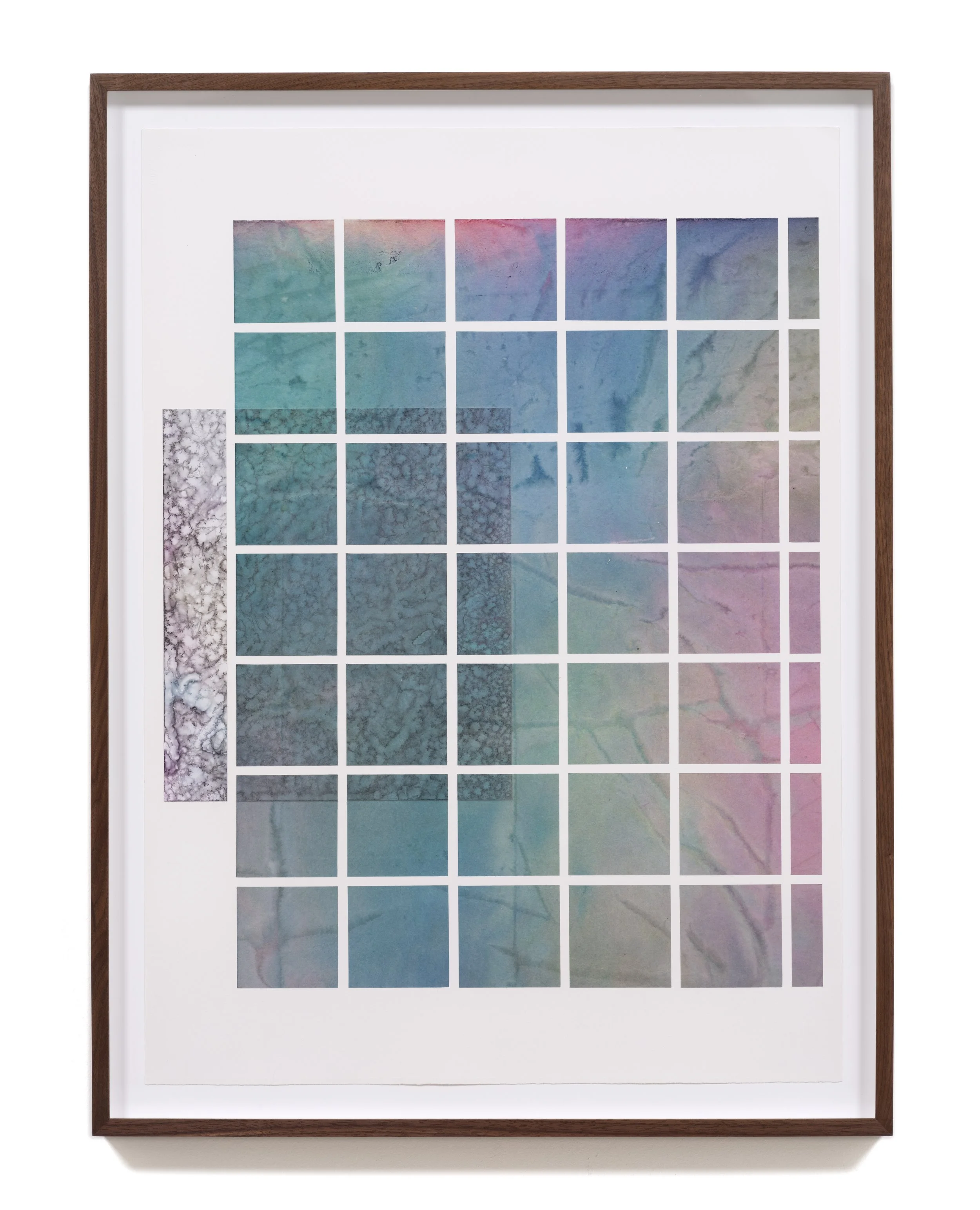   Untitled (Grid II) , 2023 Acrylic and collage on paper 32 3/4 x 24 1/2 x 1 1/2 inches (framed) 