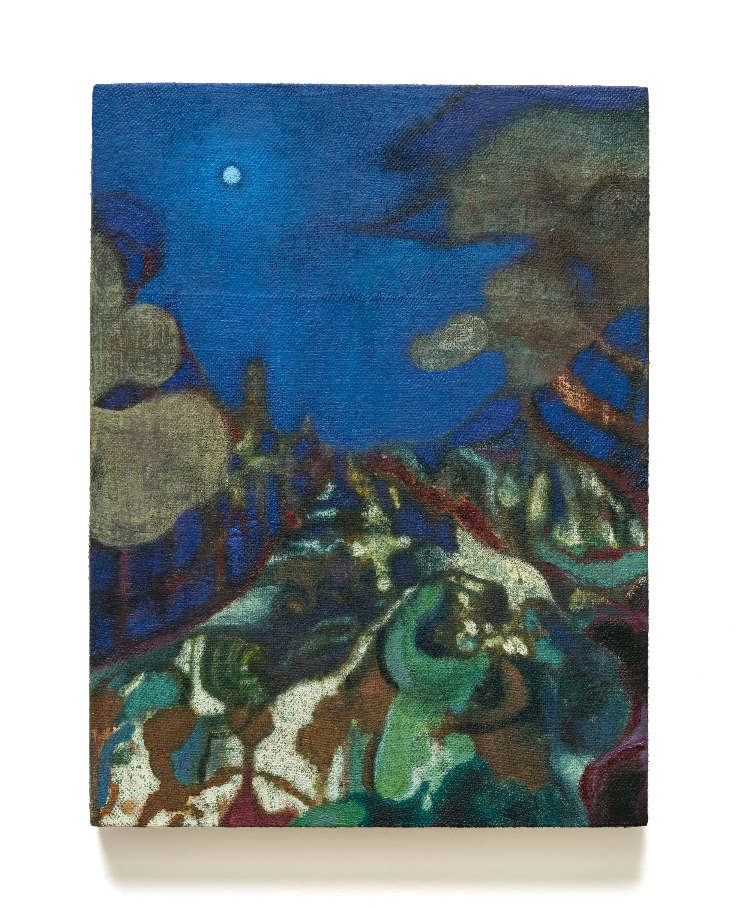   Recurrent , 2025 Oil on kitchen linen 12 x 9 x 1 inches 