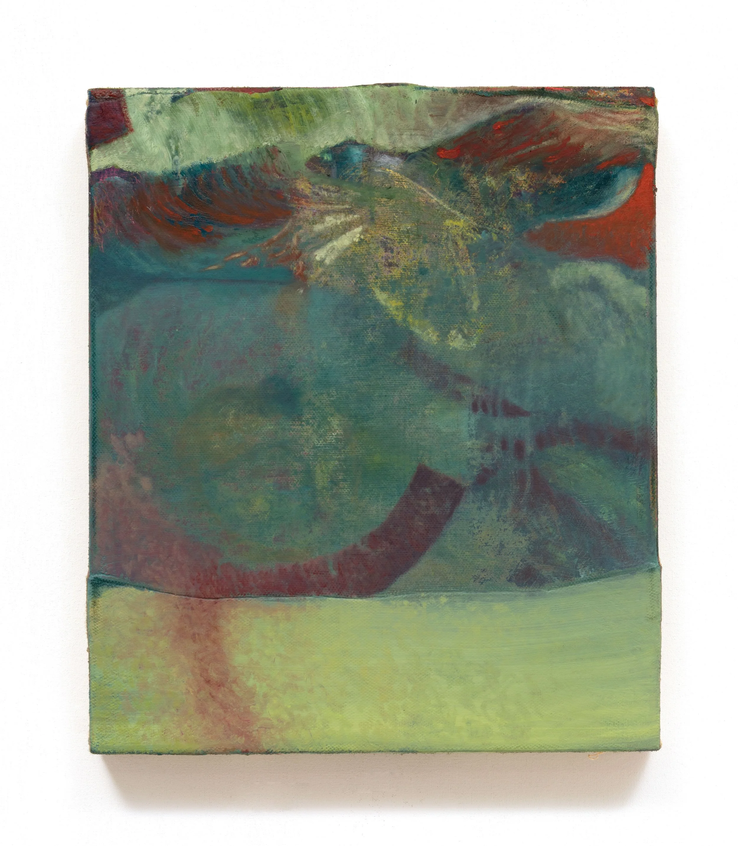   Immanence , 2025 Oil on sewn canvas with cutch 14 x 12 x 1 1/2 inches 
