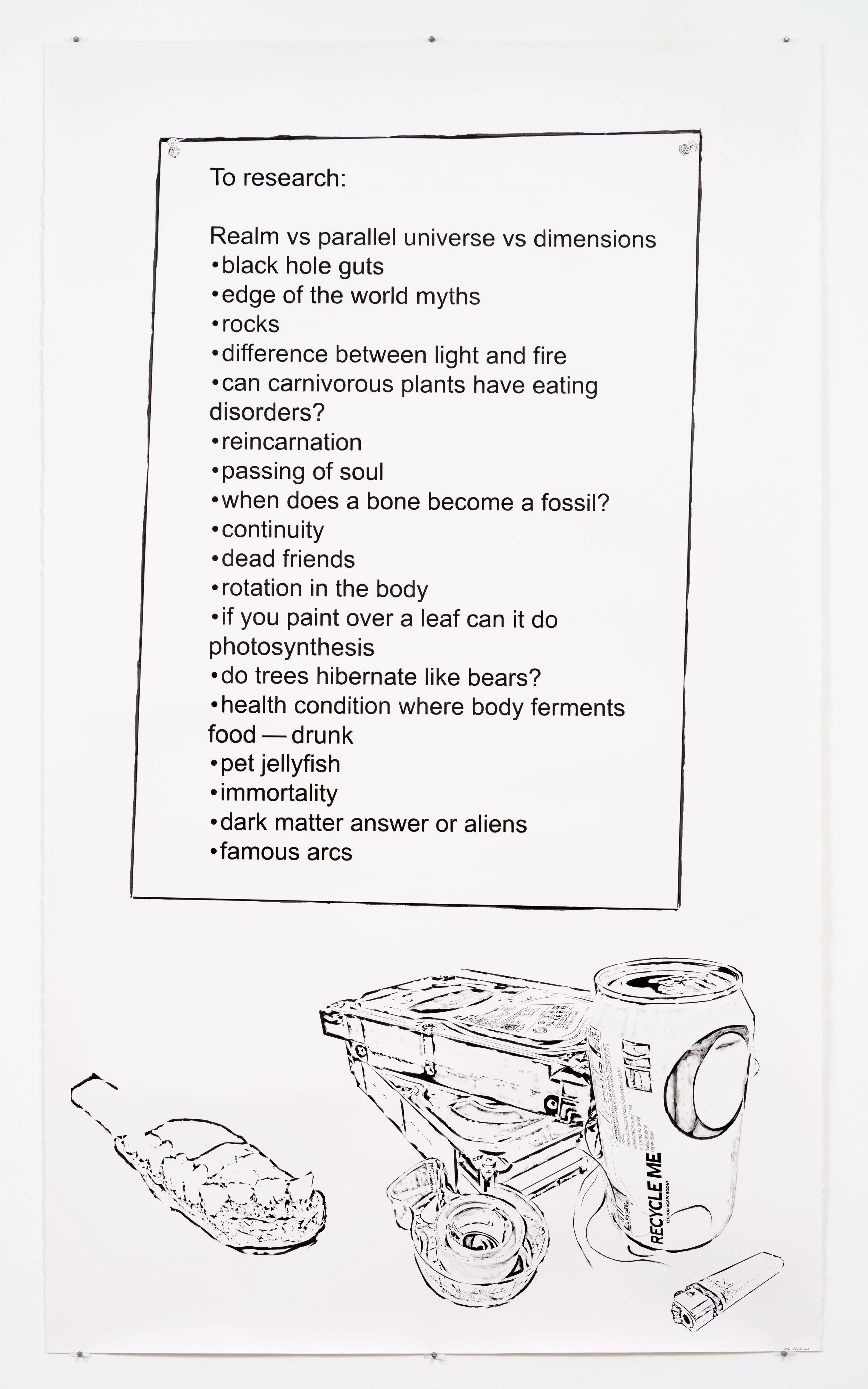   Things to Research II , 2025 Ink on paper 76 x 45 inches (unframed) 