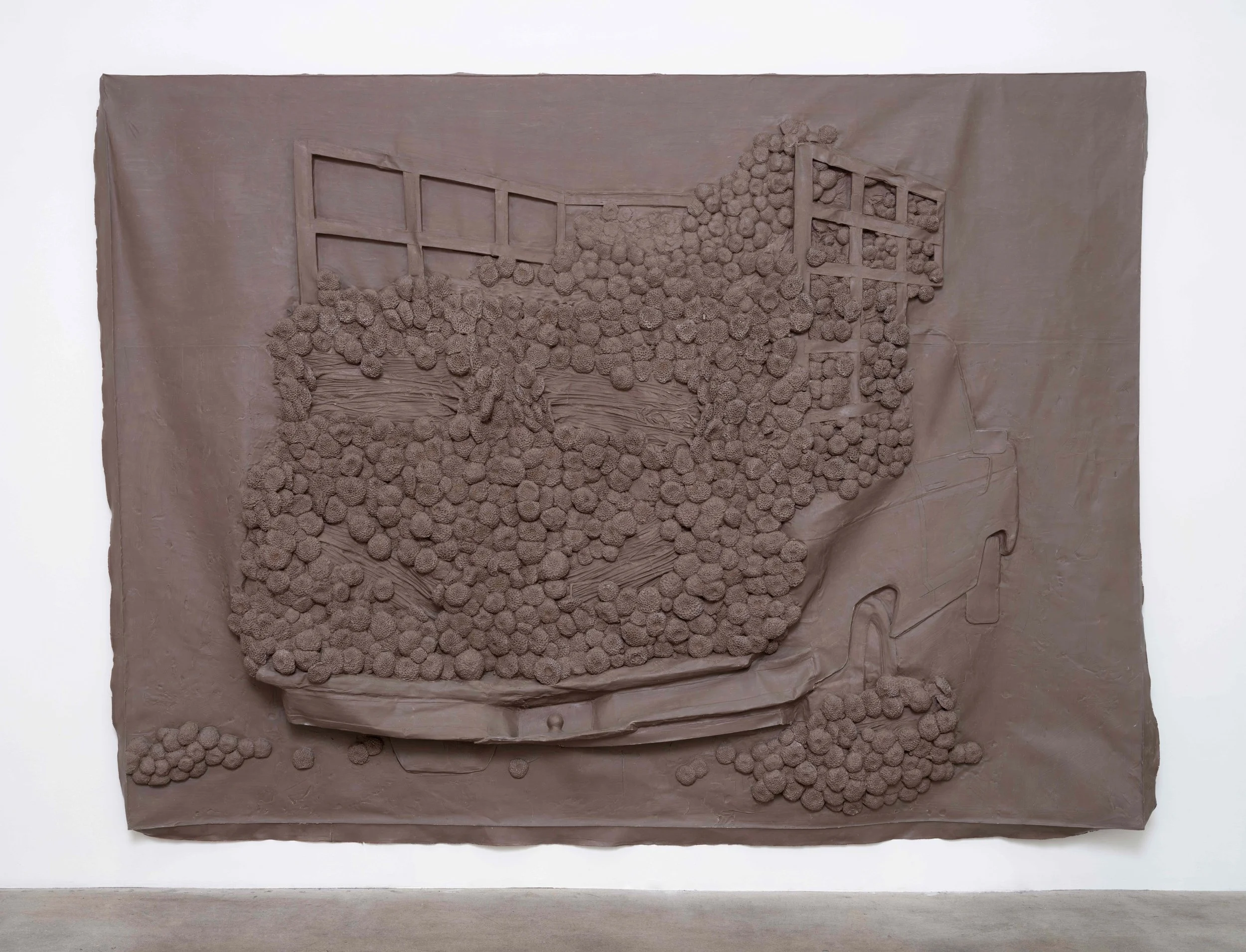   Flower Bed , 2024 Acrylic paint, clay pigment, and cloth 96 x 120 x 6 inches Edition of 3 + 1AP 