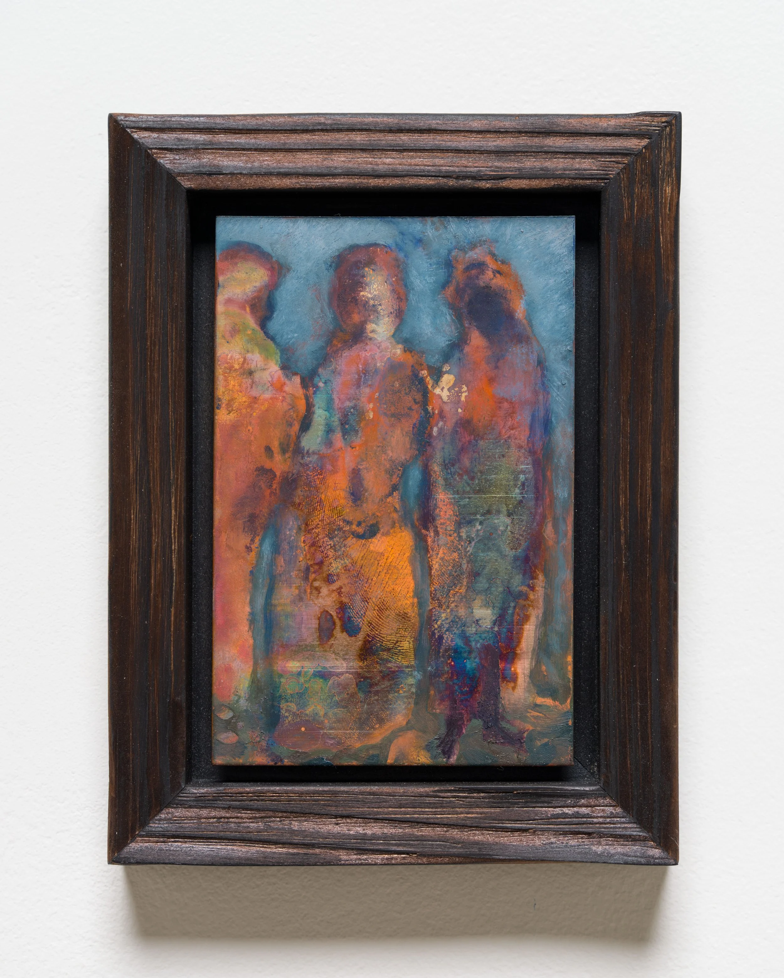   Three Graces , 2026 Oil on patinated copper, artist's frame 8 1/4 x 6 1/4 x 1 1/4 inches (framed) 