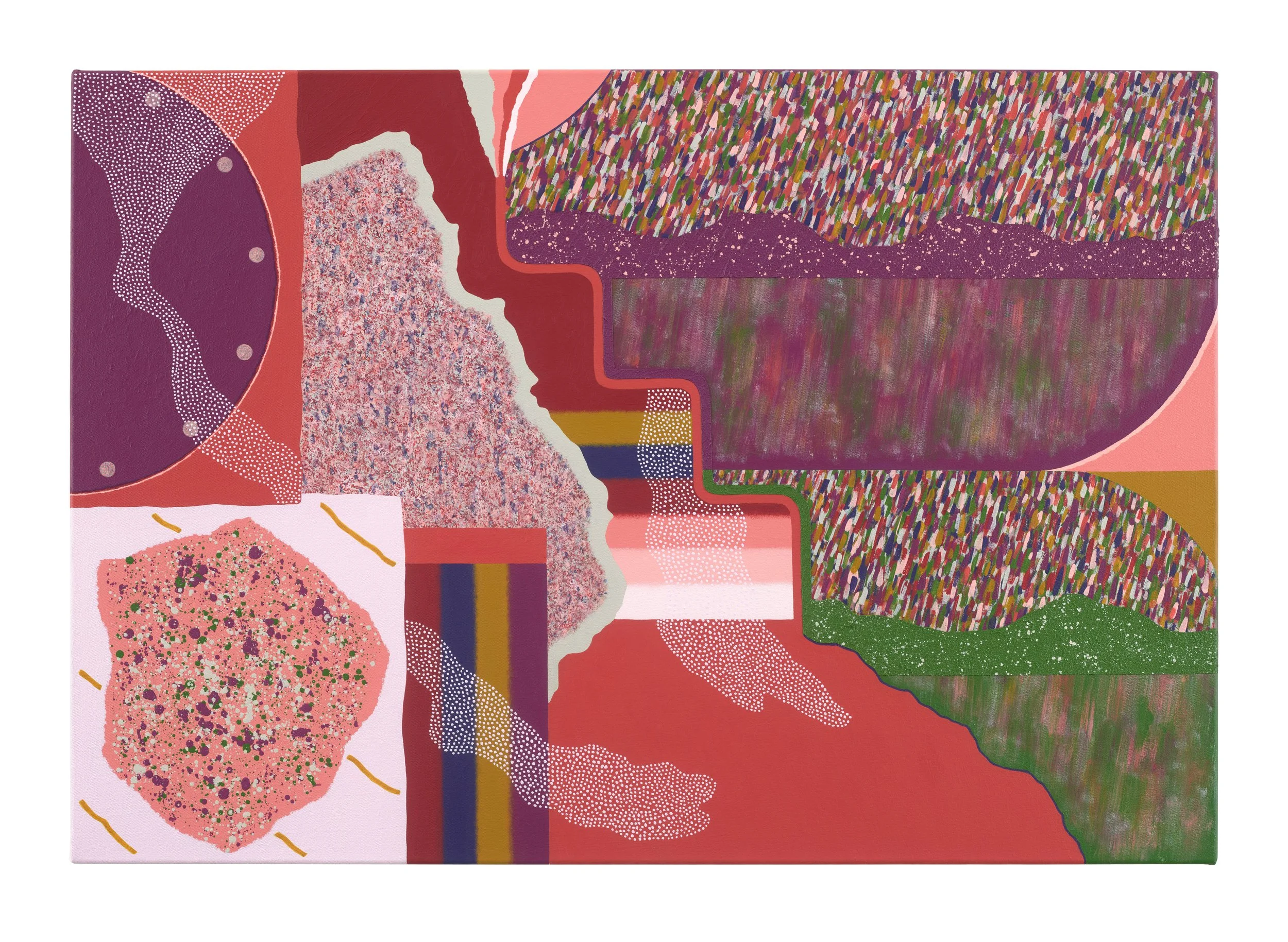  Franziska Goes  Rain / RedGreen , 2026 Acrylic, sand, and modeling paste on canvas 35 3/8 x 51 1/8 x 1 1/8 inches 