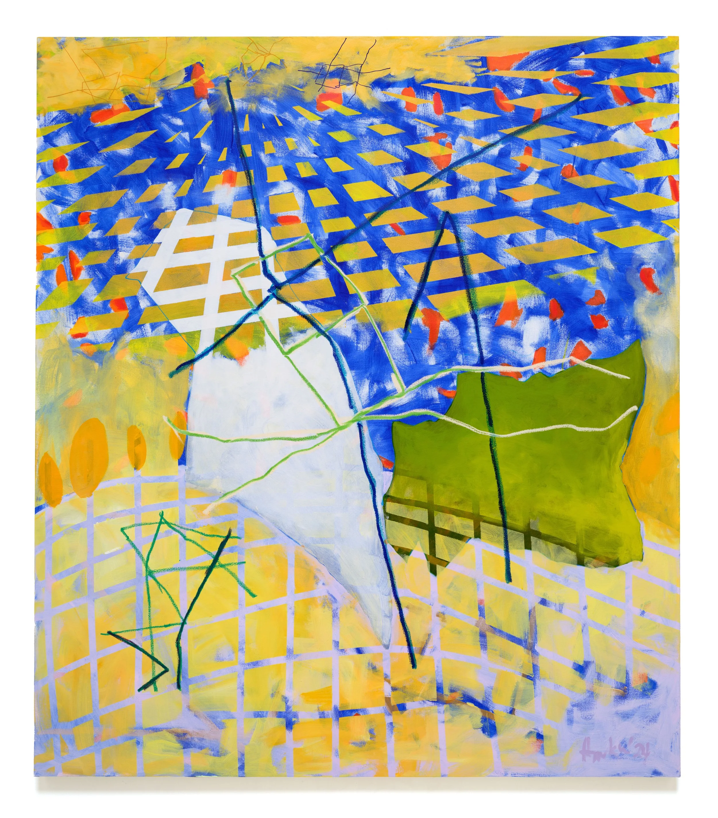  Cynthia Hawkins  Chapter 3: Maps Necessary for a Walk in 4D #1 , 2024 Acrylic and oil bar on canvas 76 x 66 x 1 3/4 inches  © Cynthia Hawkins. Courtesy of the artist,&nbsp;Moskowitz Bayse, Los Angeles, and Paula Cooper Gallery, New York.&nbsp; 