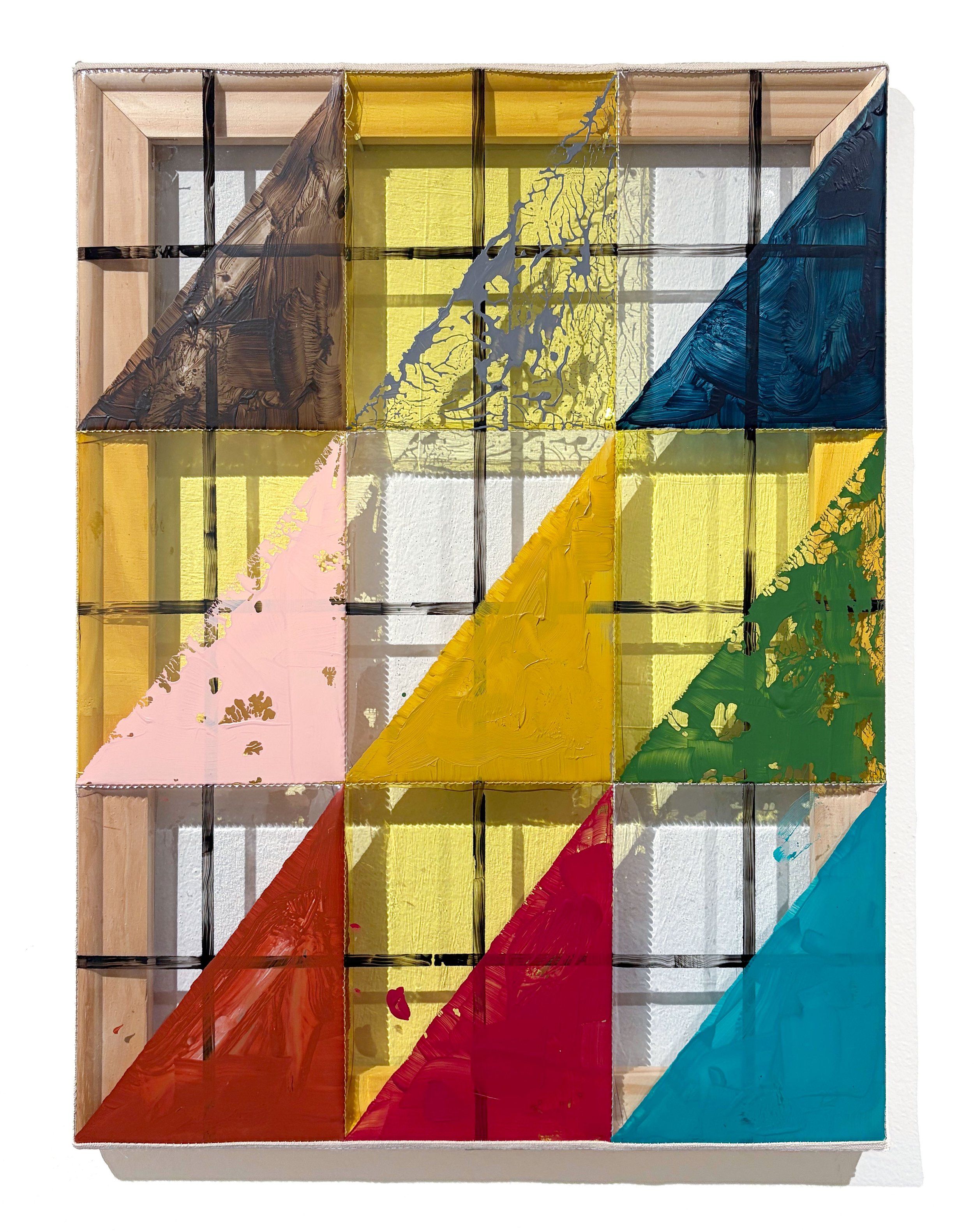  Christopher Iseri  Talk Story , 2026 Acrylic, vinyl, and thread on canvas 24 x 18 x 3/4 inches  Courtesy of the artist and Moskowitz Bayse, Los Angeles. 