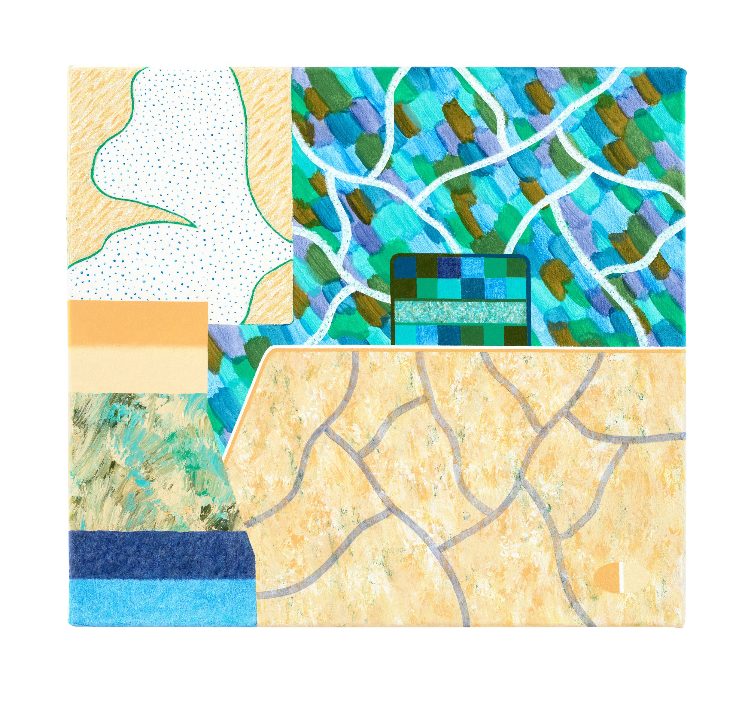  Franziska Goes  Matisse , 2026 Acrylic, sand, and modeling paste on canvas 19 3/4 x 21 5/8 x 1 1/8 inches  Courtesy of the artist and Moskowitz Bayse, Los Angeles. Photographer: Eric Tschernow 