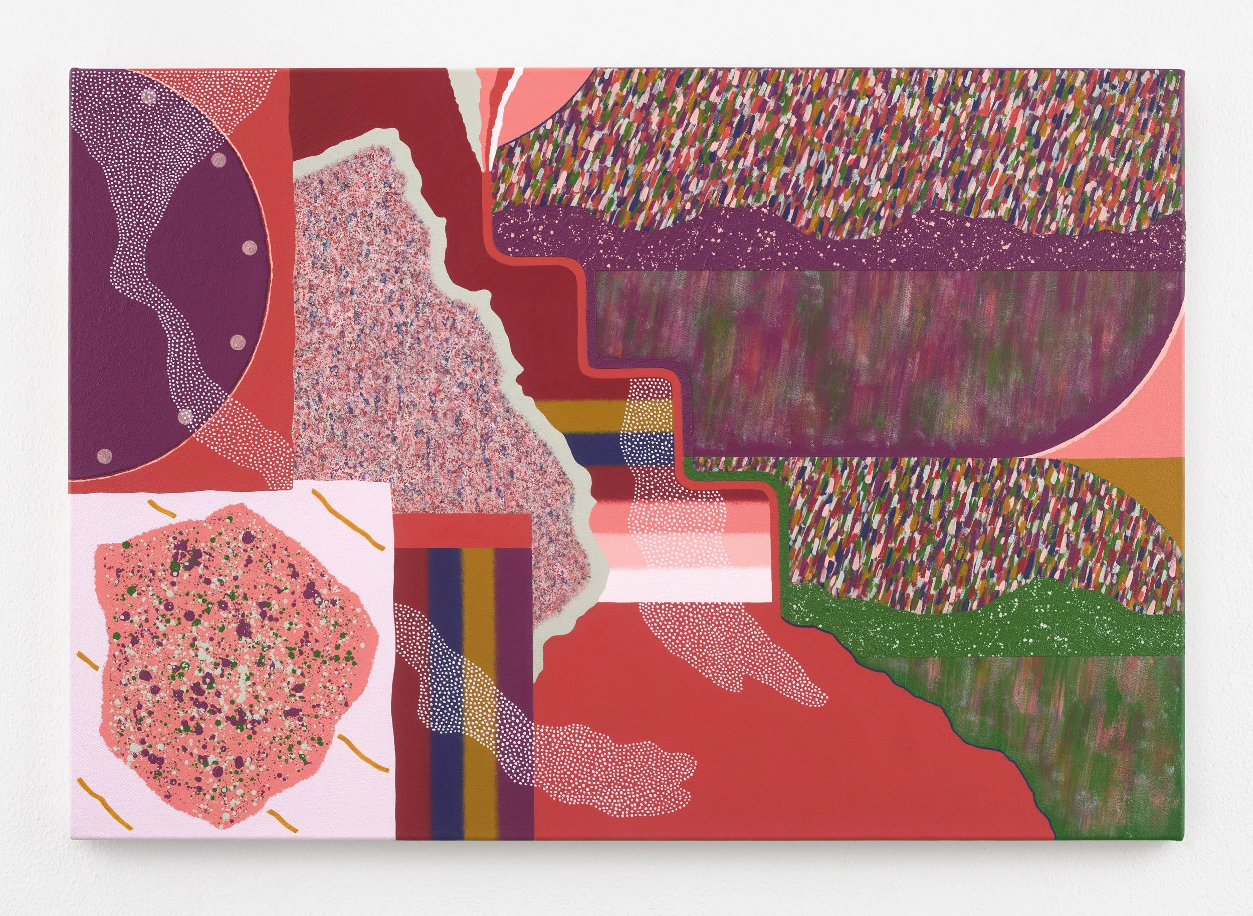   Rain / RedGreen , 2026 Acrylic, sand, and modeling paste on canvas 35 3/8 x 51 1/8 x 1 1/8 inches  Photographer: Eric Tschernow 