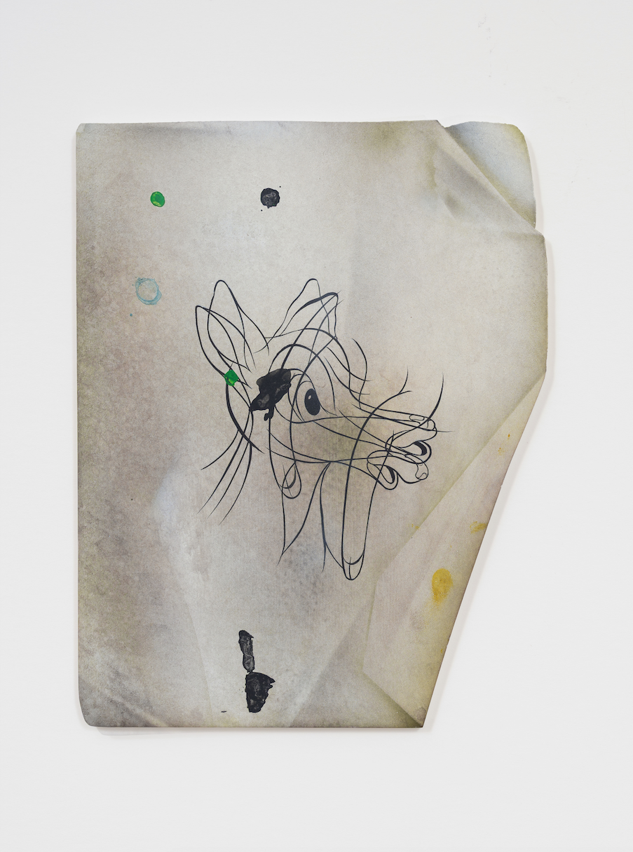   A Lovely Conversation , 2026 Ink and acrylic on wood 11 x 8 1/2 x 1/4 inches 