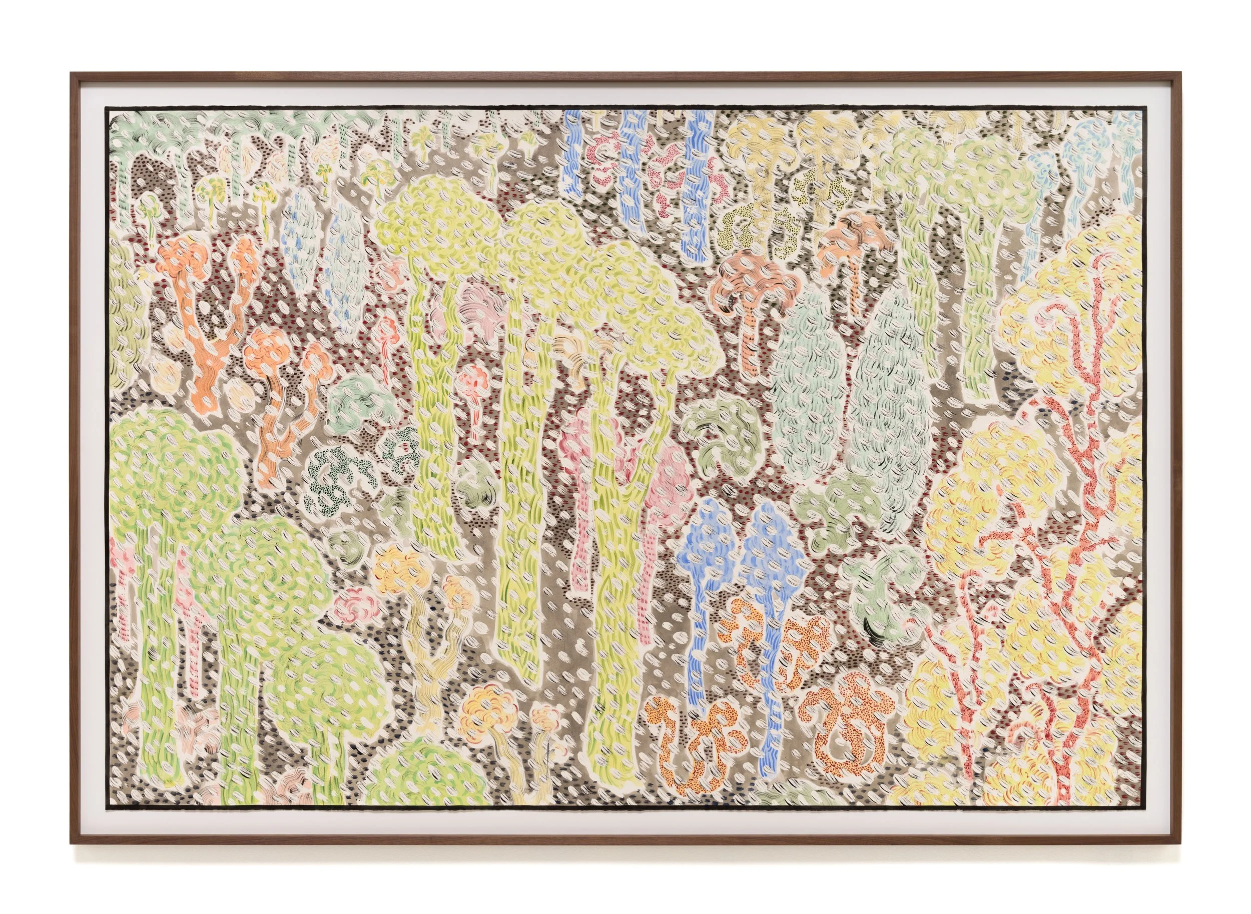   Surround Sound , 2026 Gouache, watercolor, and ink on paper 65 5/8 x 94 3/8 x 2 inches (framed) 