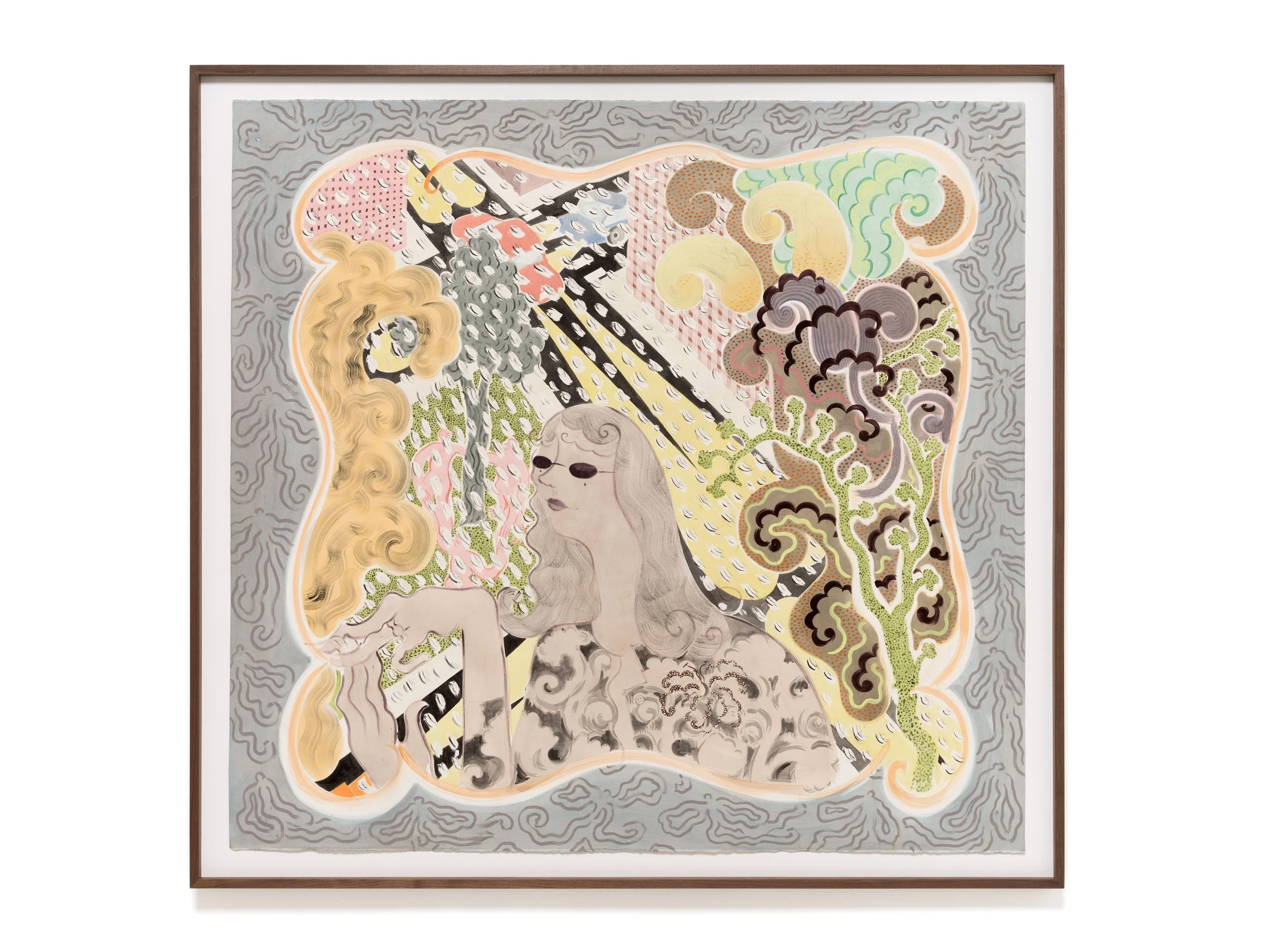   Now What , 2026 Gouache, watercolor, and ink on paper 65 3/8 x 69 3/8 x 2 inches (framed) 