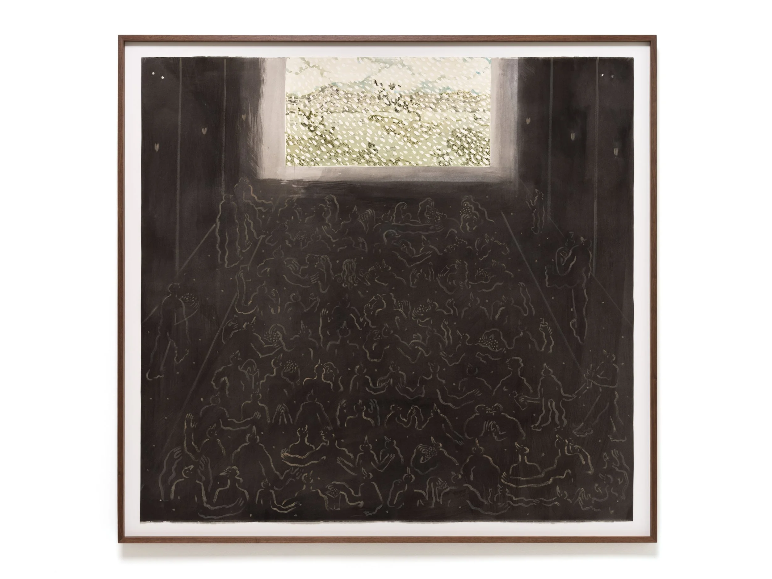   Silver Screen , 2026 Gouache, watercolor, and ink on paper 65 3/8 x 69 3/8 x 2 inches (framed) 