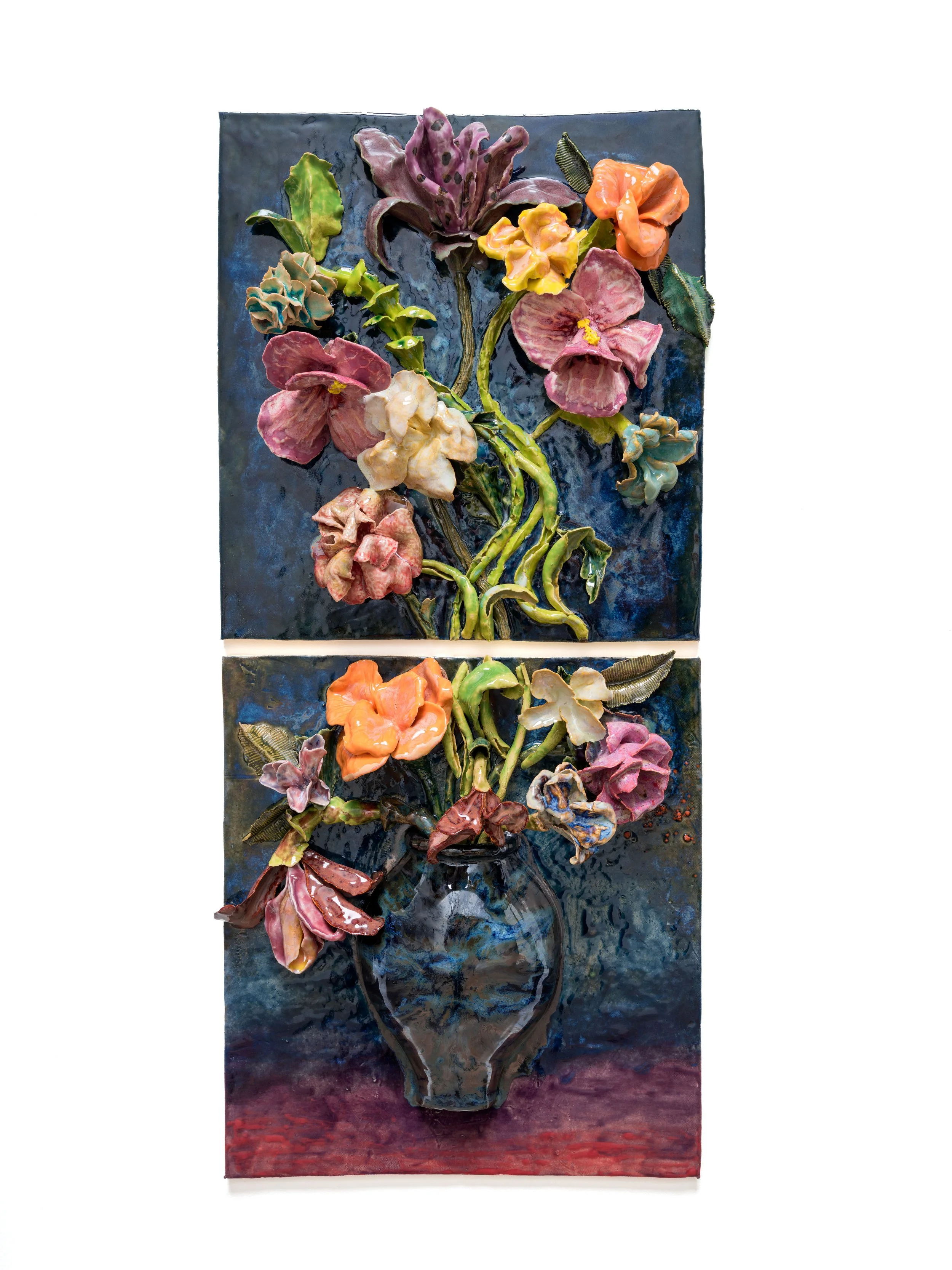  Ryan Flores  Still Life in Red Vases , 2026 Glazed ceramic 33 1/2 x 16 x 4 1/2 inches 