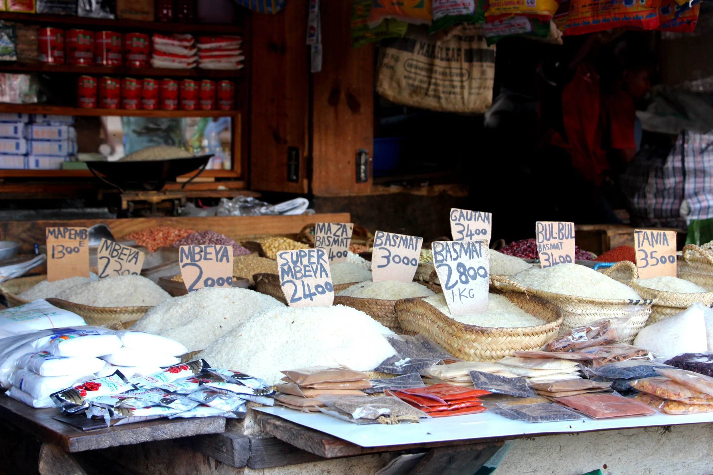 A stall at Stone Town's spice market