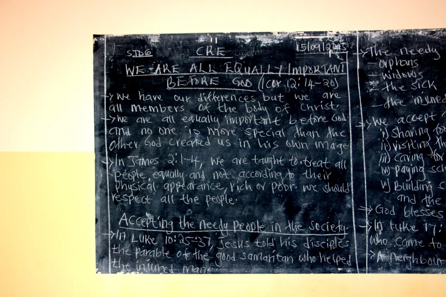 A chalkboard from Class 5 at New Hope School.