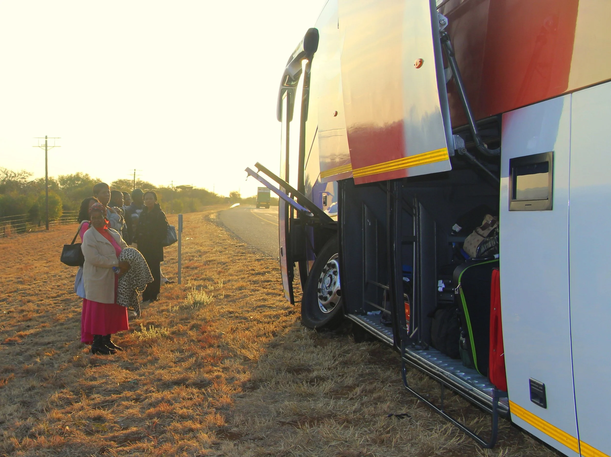  When our wheel popped off its axel, the bus slid for at least 100 yards before finally screeching to a halt. &nbsp;Pretty scary. &nbsp;When the bus did stop, someone from the back yelled: "Amen!" 